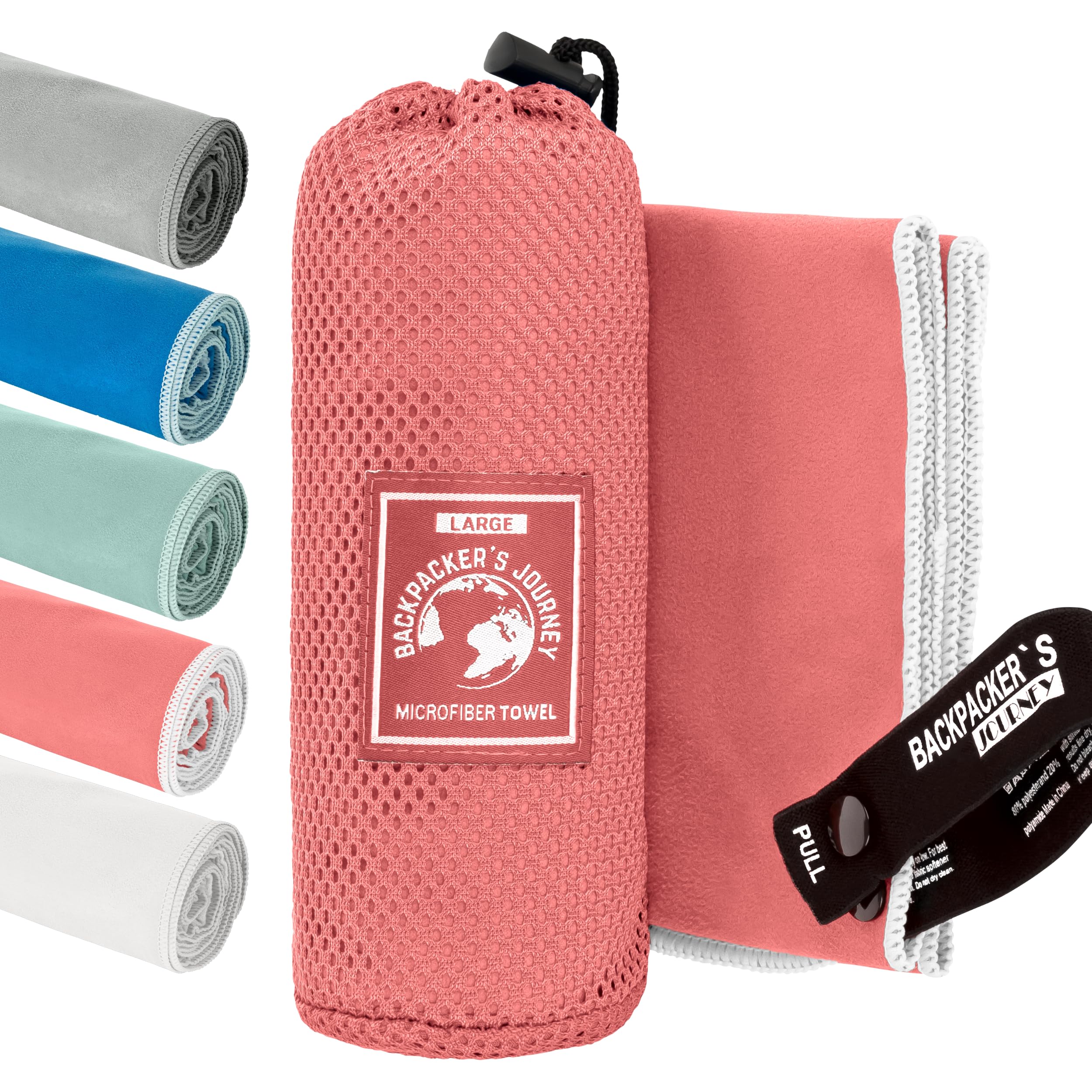 Backpacker's Journey Microfibre Travel Towel Sets– Quick Dry, Lightweight, Ultra Absorbent & Antibacterial – Beach, Camping, Gym & Swim – Sizes S to XL with Mesh Bag