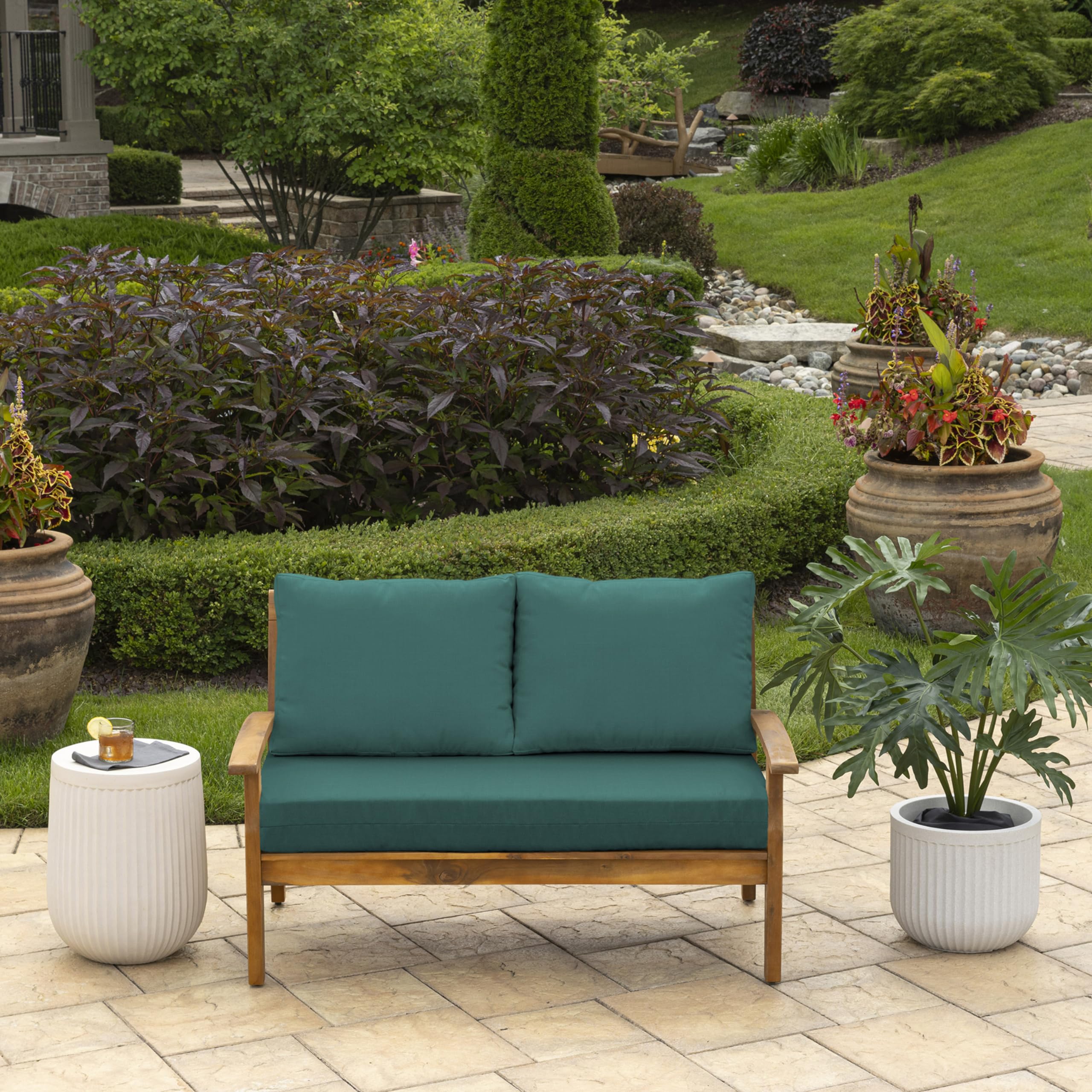 Arden Outdoor Loveseat Cushion Set, 48 x 24, Water Repellent, Fade Resistant, Cushion Set for Couch, Bench, and Swing, Peacock Blue Green Texture