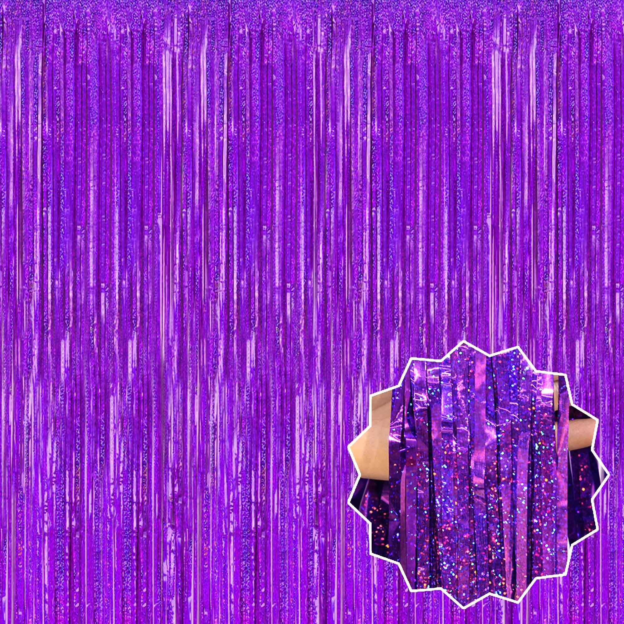 3 Pack Purple Foil Fringe Curtains Backdrop, 3.28 x 8.2 Ft Metallic Streamers Tinsel Curtains Background for Photo Booth, Birthday, Christmas,