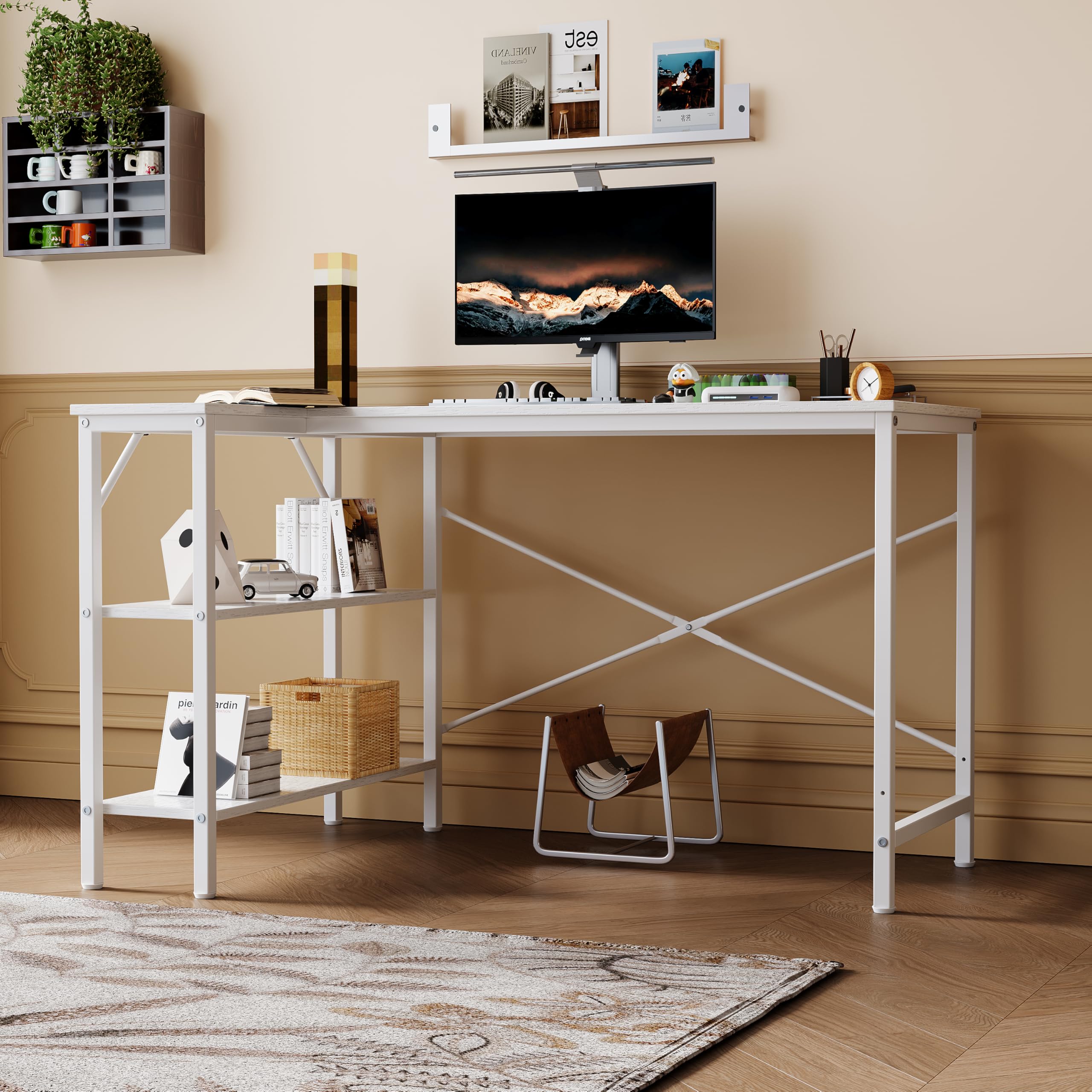 Scrivania a forma di L con ripiano 120 x 80 x 73 cm, scrivania angolare con piedini regolabili, per ufficio e home office, colore bianco