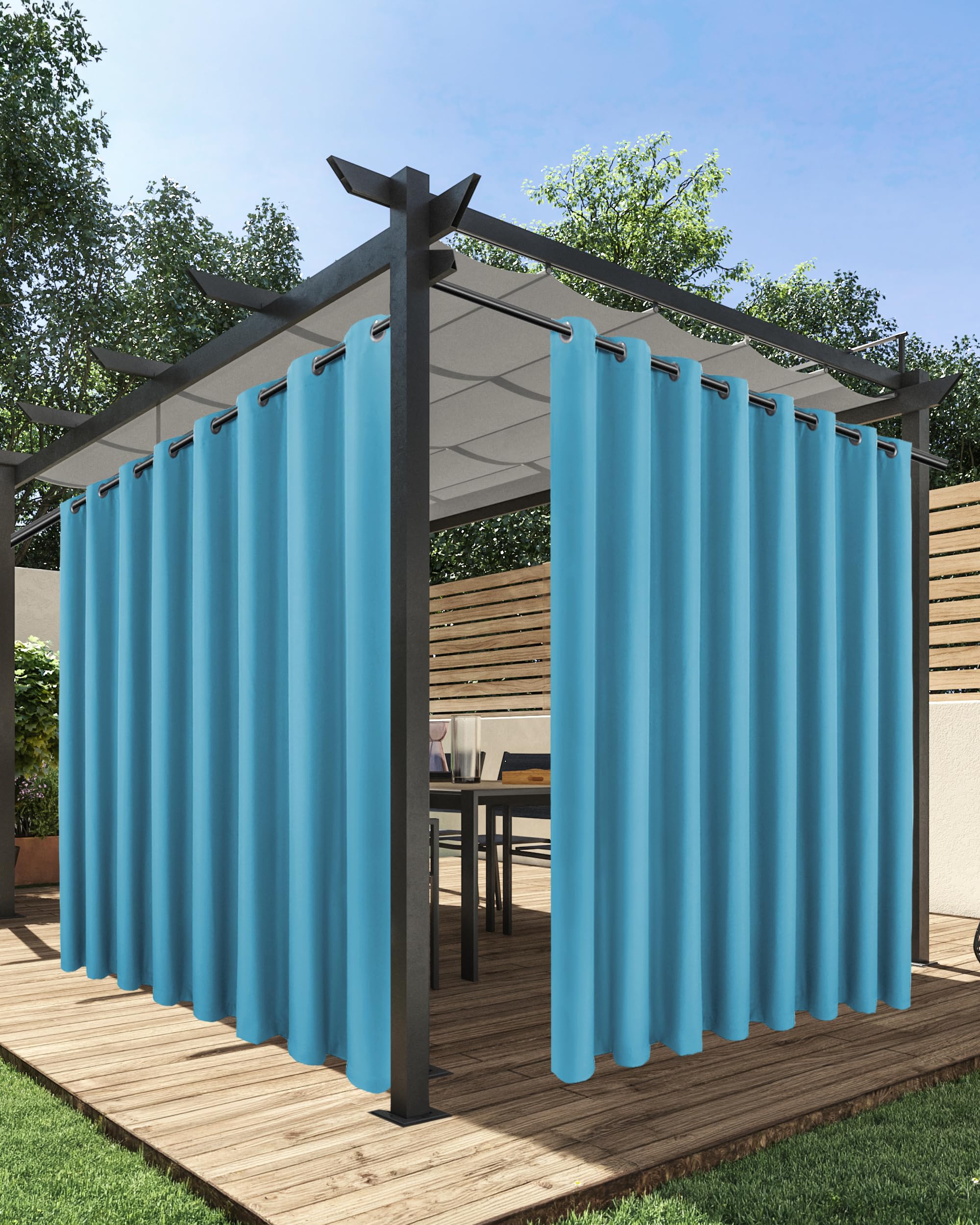 HolidayIdeas Extra Wide Outdoor Curtains for Patio Waterproof, 2 Panels - 110 x 95 Inch - Privacy & Light Filtering Curtains Grommet Outside Curtains for Porch, Gazebo, Pergola, Backyard (Teal