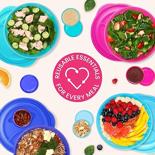 Miniatura 8 de EasyLunchboxes - Recipientes para ensalada - Cuenco reutilizable con vaso integrado a prueba de fugas para ensalada pasta cereales arroz y más -