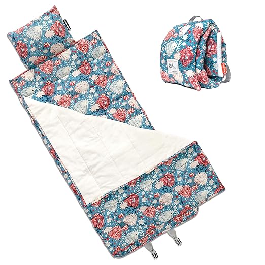 Bulkie Toddler Nap Mat - Sleep Mat for Kids Daycare and Preschool - Folds Up to Carry on Back - Balloons