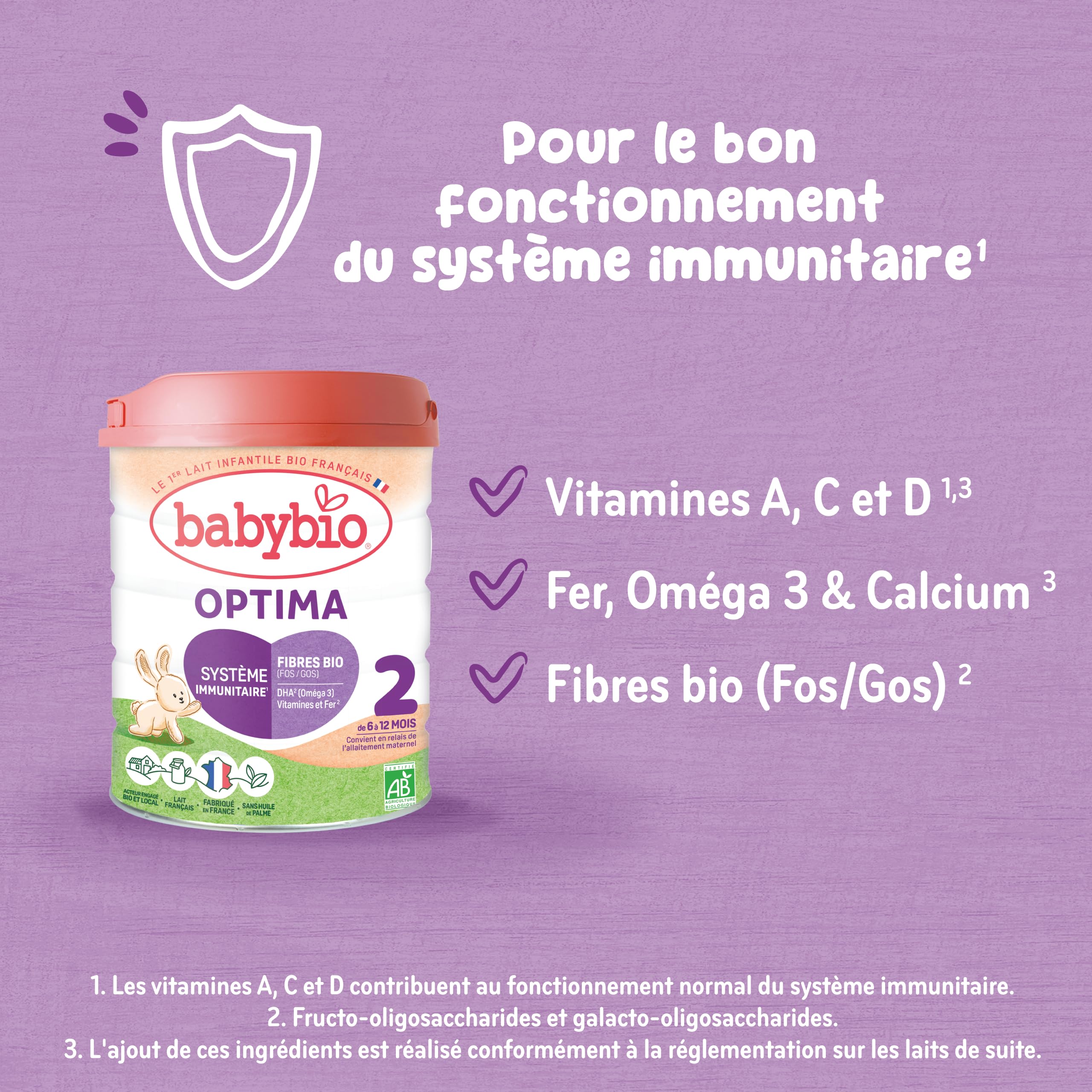 Babybio - Lait Infantile - Optima 2ème Âge avec Fibres - 800g - dès 6 Mois - BIO - Fabriqué en France - Sans Huile de Palme - Lot de 3