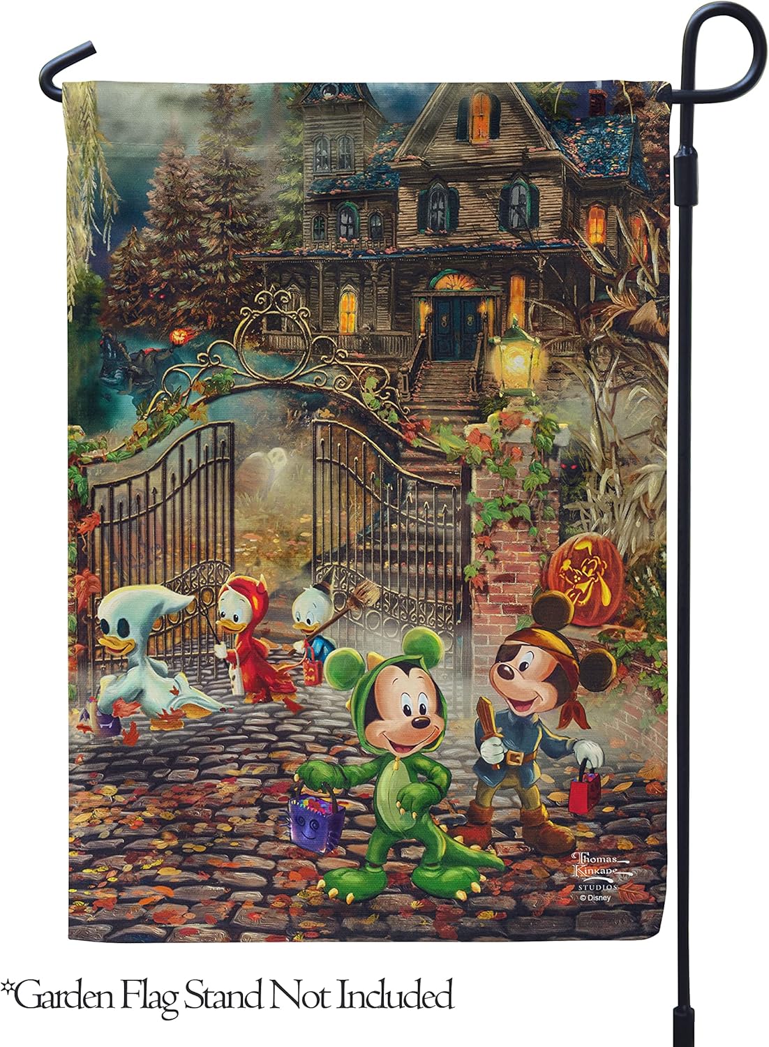 Flagology, Thomas Kinkade Disney, Haunted House Halloween Fun – Garden Flag 12" x 18", Outdoor Flag, Exclusive Premium Fabric, Licensed Thomas Kinkade Disney, Halloween