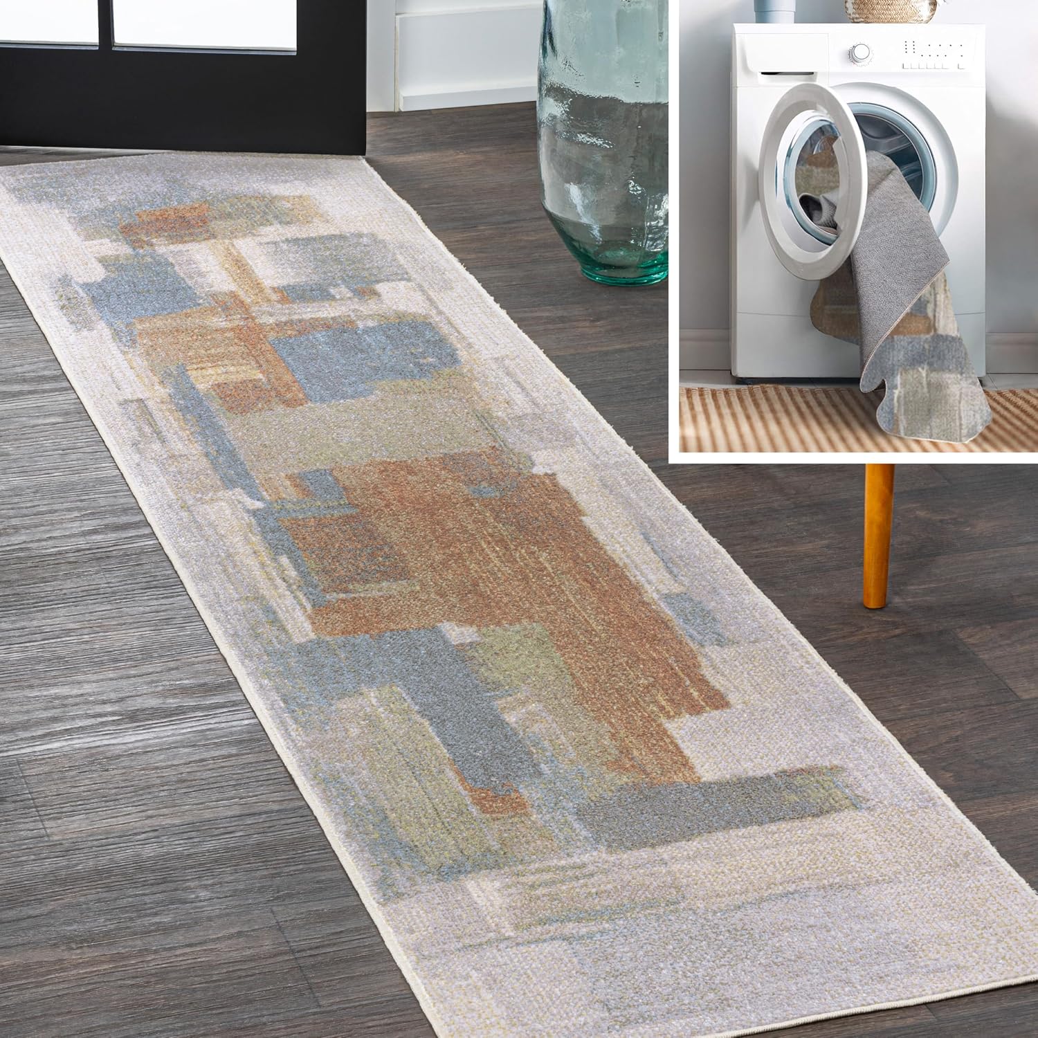 JONATHAN Y Machine Washable Cream/Multi Runner Rug 2X8 ft, Weaver Abstract Coastal Watercolor for Living Room, Bedroom, Kitchen, Office, Easy-Cleaning, Pet-Friendly, Non-Shedding WSH302A-28