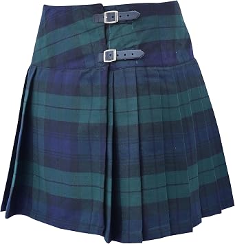 Traditional Women's Tartan Mini Kilt Skirt   Scottish Plaid Billie Skirt with Adjustable Leather Straps   Pleated P.V. Tartan Design for Ladies