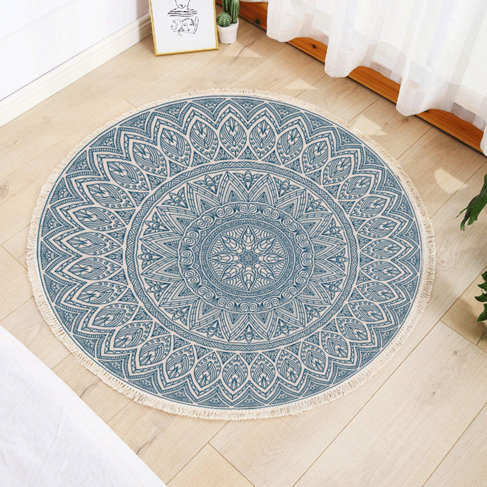 Tapis de salon en coton NW artisanat authentique et franges 120cm