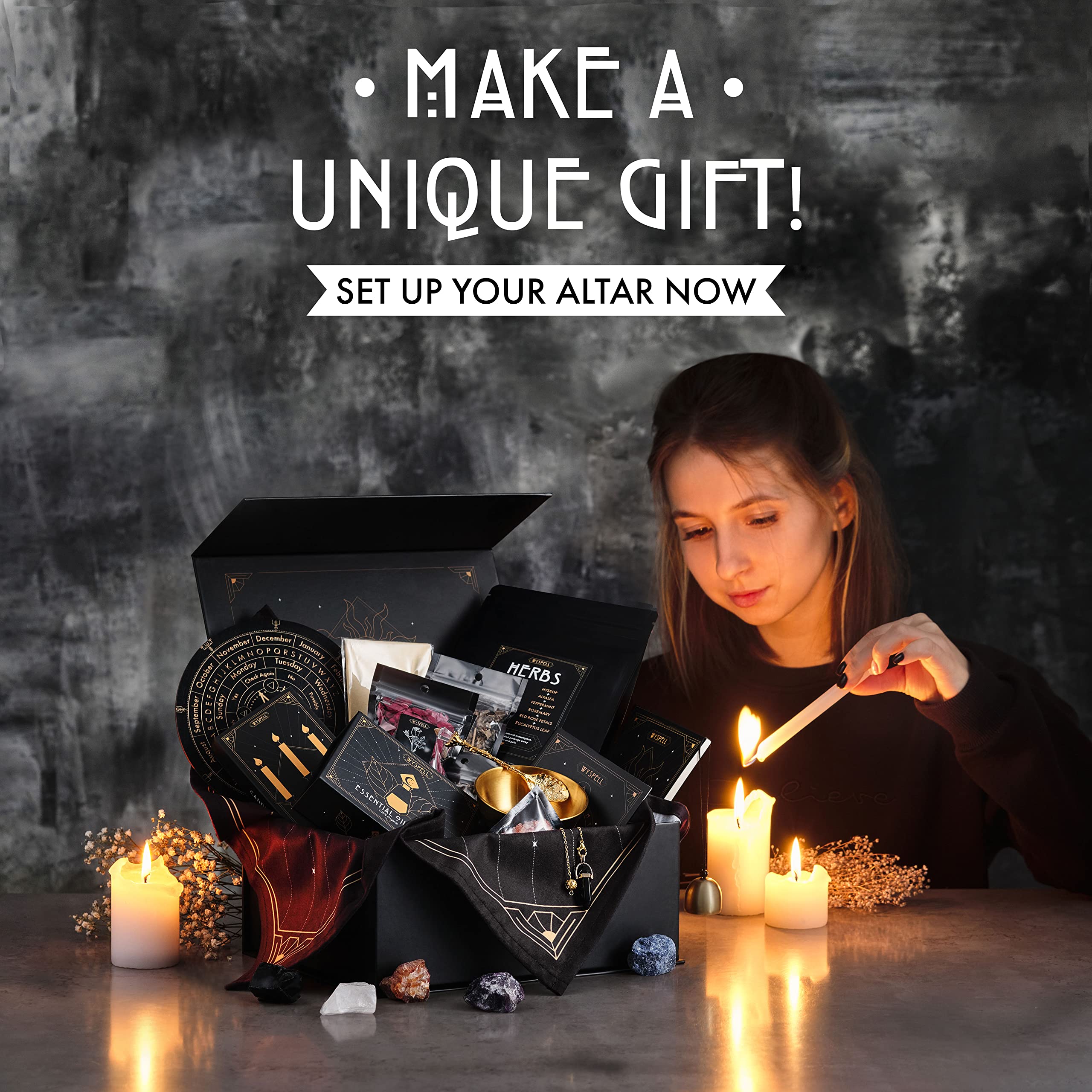 Large Witchcraft Kit 65 PCS - Witch Altar Starter Kit - Wiccan Supplies and Tools - Witchcraft Supplies Kit - Witch Set for Beginners Witchcraft Kit for Beginners - Witch Starter Kit Spell Kit