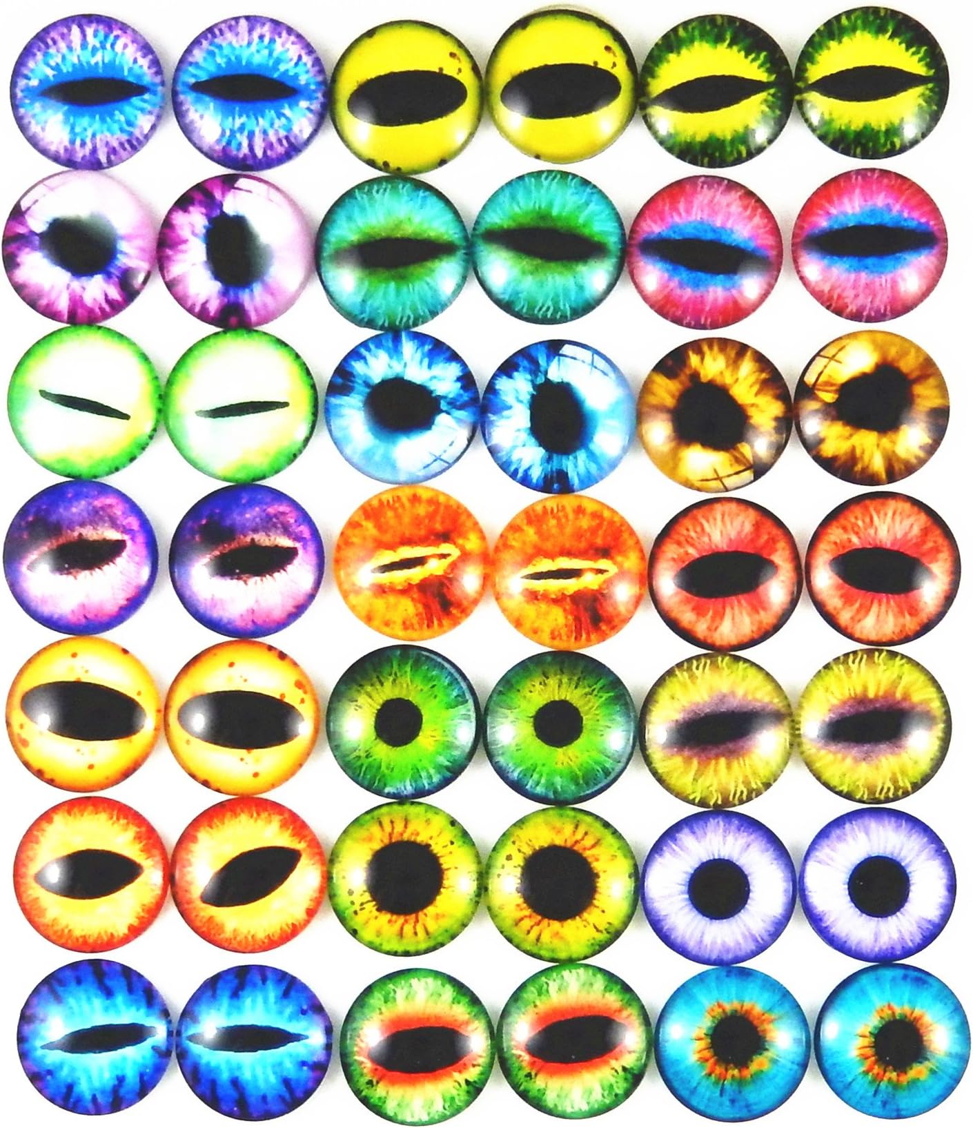 Julie Wang 20mm 40pcs Mixed Style Dragon Eyes Round time gem cover Glass Cabochon Dome Jewelry Finding Cameo Pendant Settings