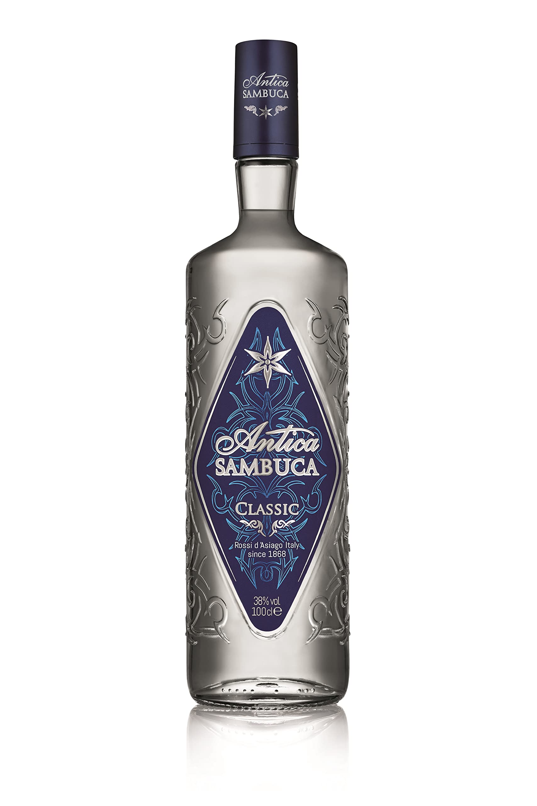 Antica Sambuca, Classic Sambuca Liqueur, 1l, 38% ABV, Blend of Star Anise Distillate, Essential Oils, and Pure White Sugar, Best Served Cold, Ideal Neat, in Coffee, or Cocktails, Gift Idea