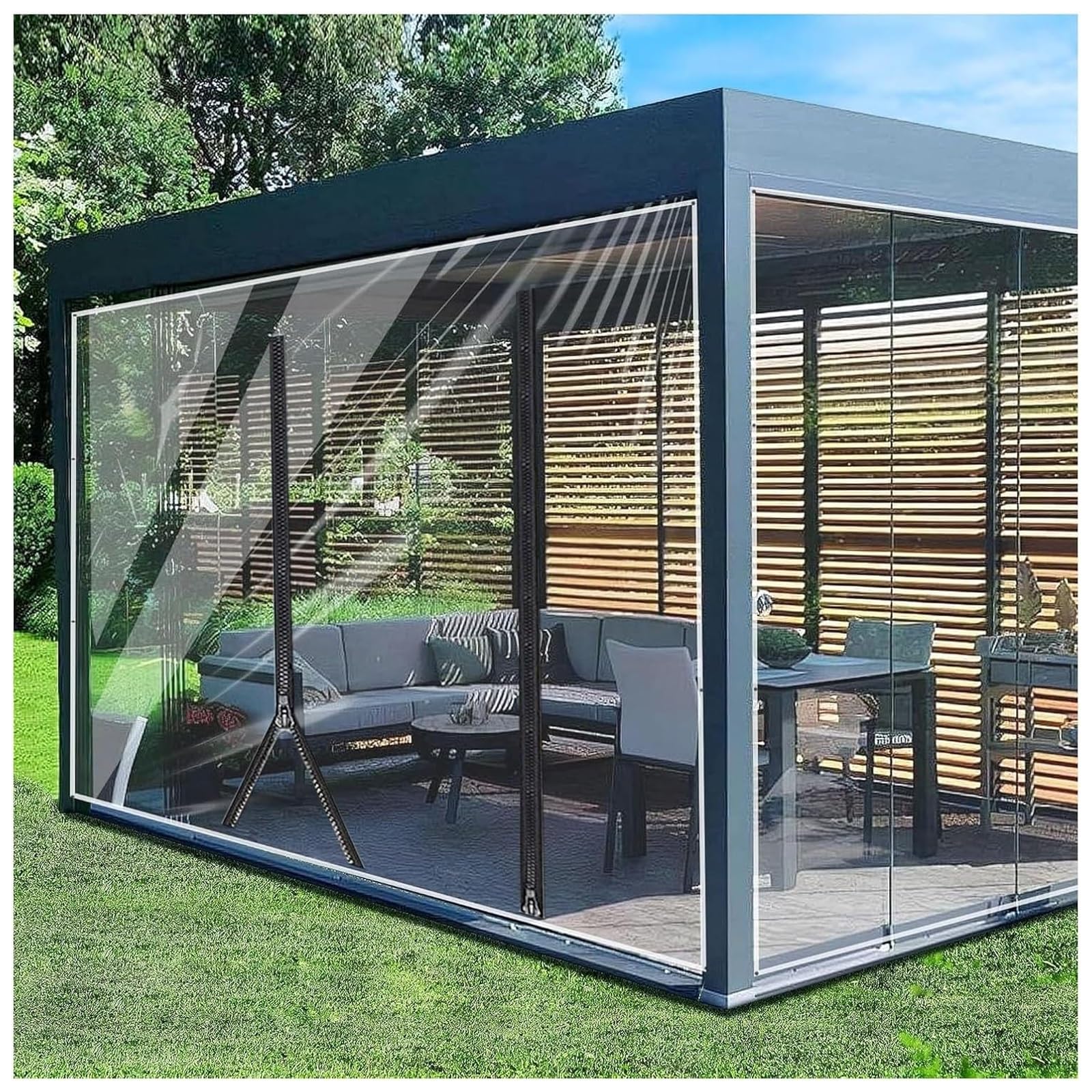 Juccjuxin One Color Clear Tarp Heavy Duty Waterproof Clears Tarps With Grommets, Pvc Clear Tarp Tarpaulin Outdoor Transparent Tarps Cover For Patio Enclosure Garden Porch Greenhouse(H2.1xw3.5m/H6.8xw11.4ft)