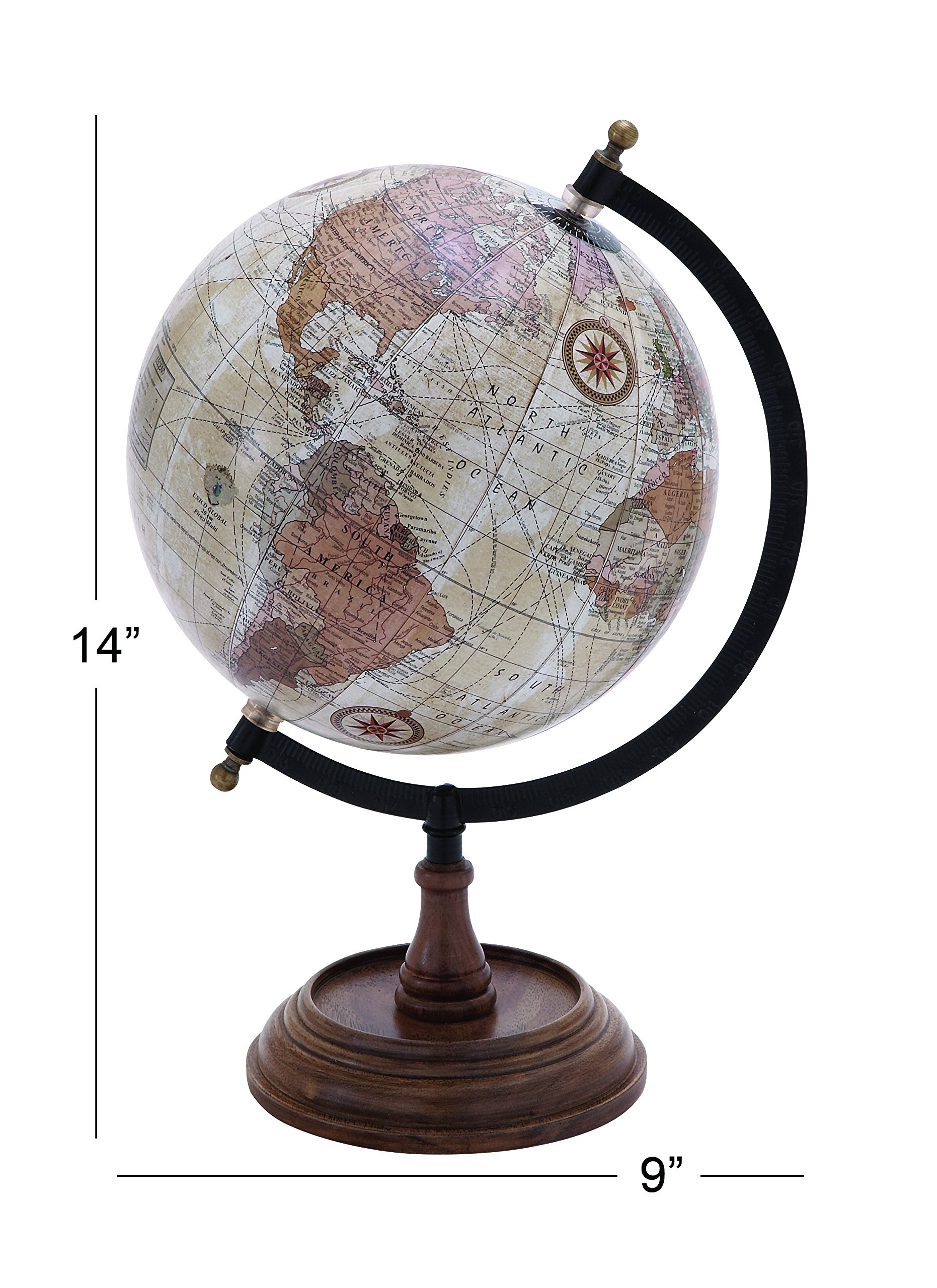 Deco 79 Mango Wood Globe with Wood Base, 9" x 8" x 13", Brown