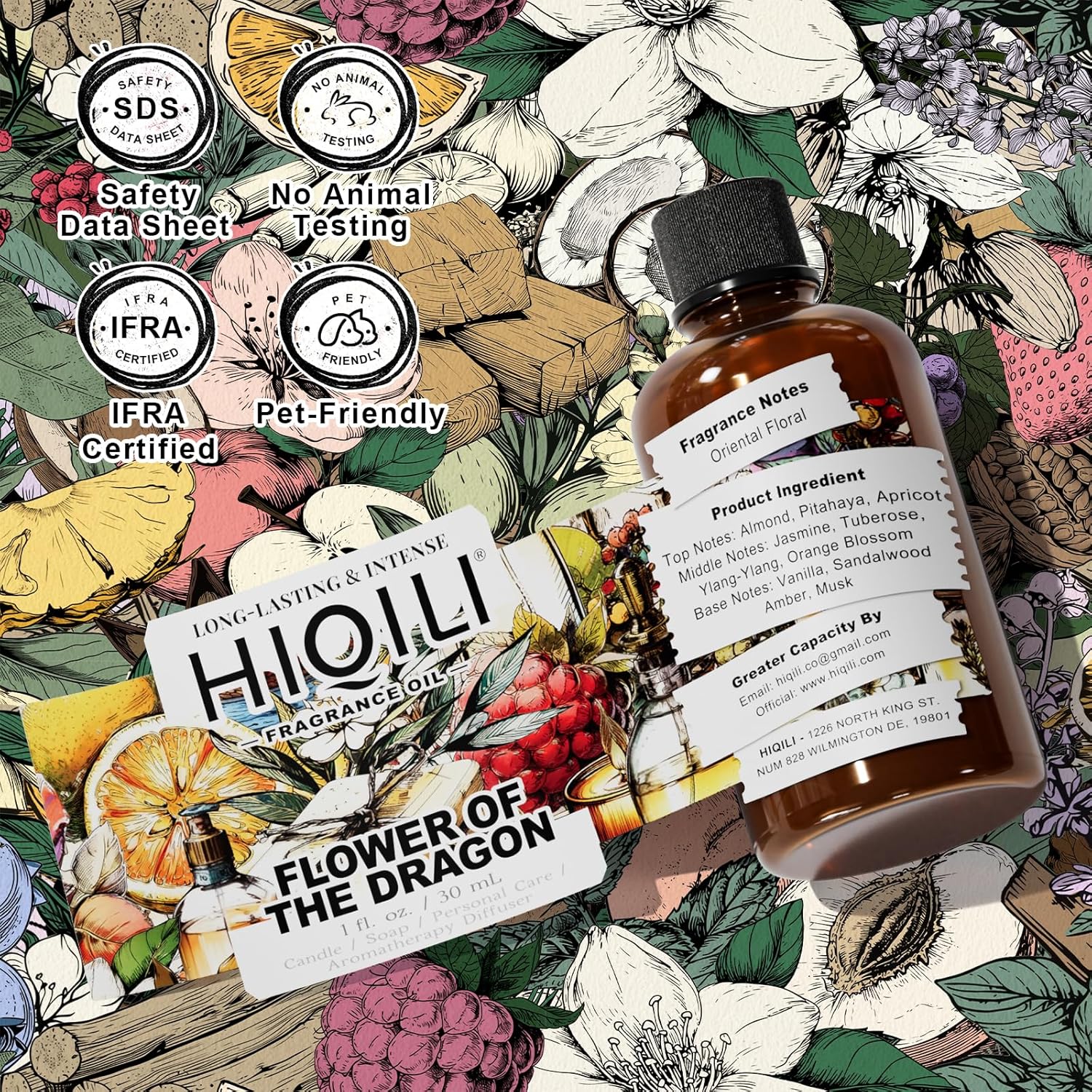 HIQILI Flower of The Dragon Fragrance Oil for Diffuser, Inspired by Td.Orient Fiore-deDrago, Candle, Soap, Perfume & Linen Spray Making, Vanilla Cream Scent, Long-Lasting Aroma - 1 Fl Oz - Image 7