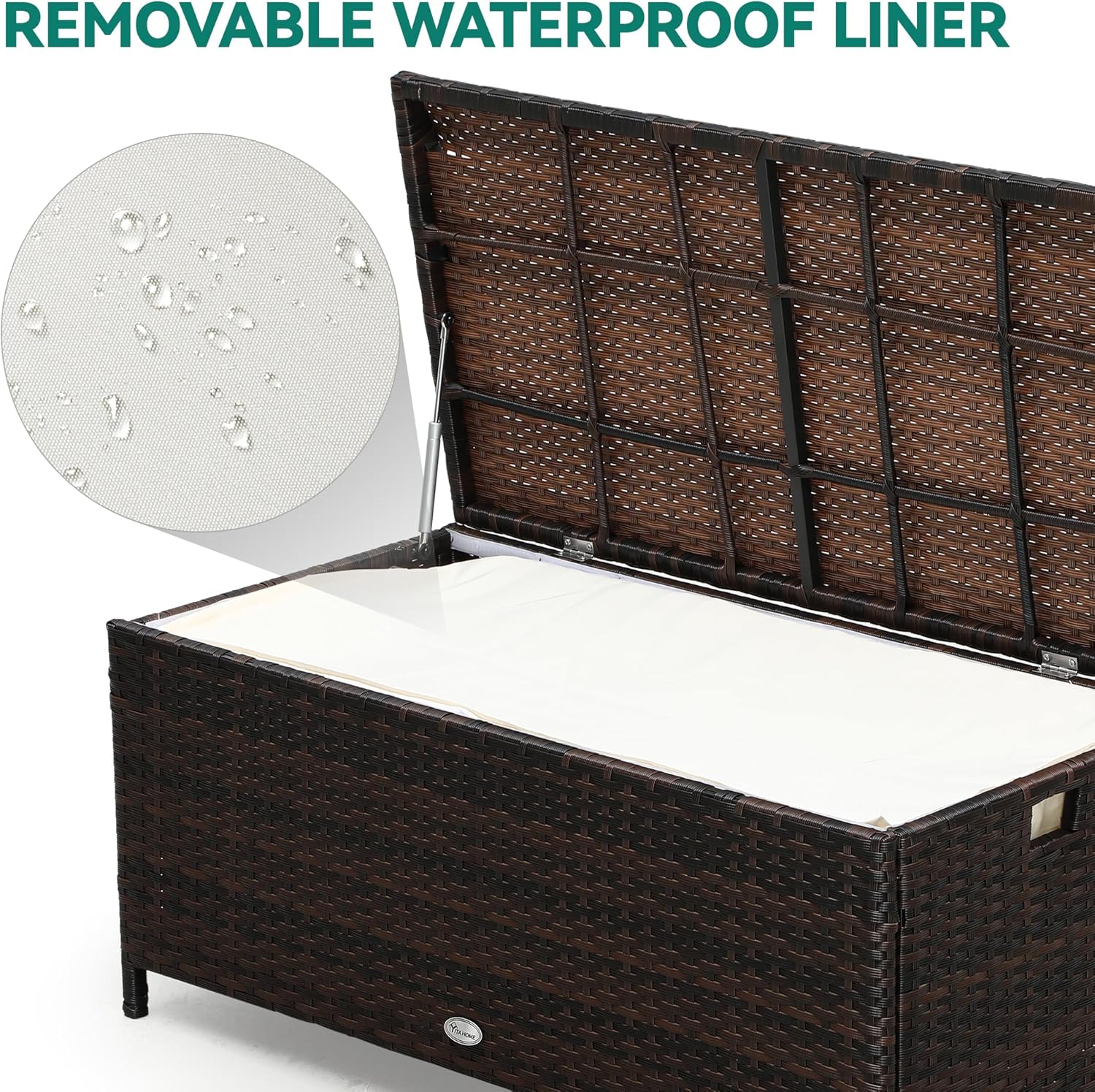 YITAHOME Outdoor Wicker Storage Bench Deck Box, Large PE Rattan Patio Storage Bench w/Covenient Handles and Soft Cushion for Patio, Yard, Lawn, Garden