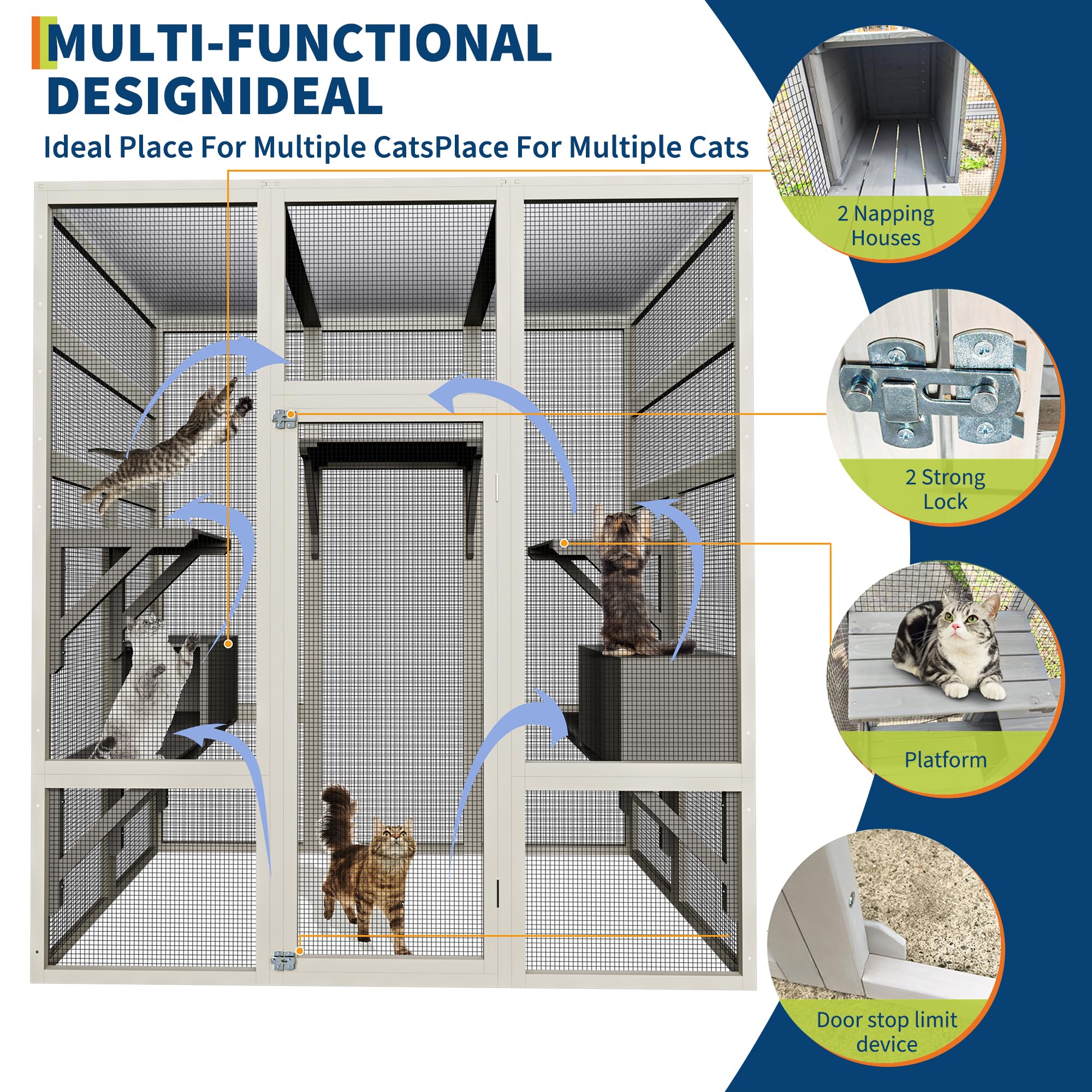 Catio Outdoor Katzengehege, Groß Katzenhaus mit Wasserdichtes Dach, 5 Plattformen & 2 Ruhebox, Outdoor Katzenkäfig Bietet Platz für bis zu 6 Katzen, Kleine Häuser für Garten, Balkon 160 x 82 x 178 cm