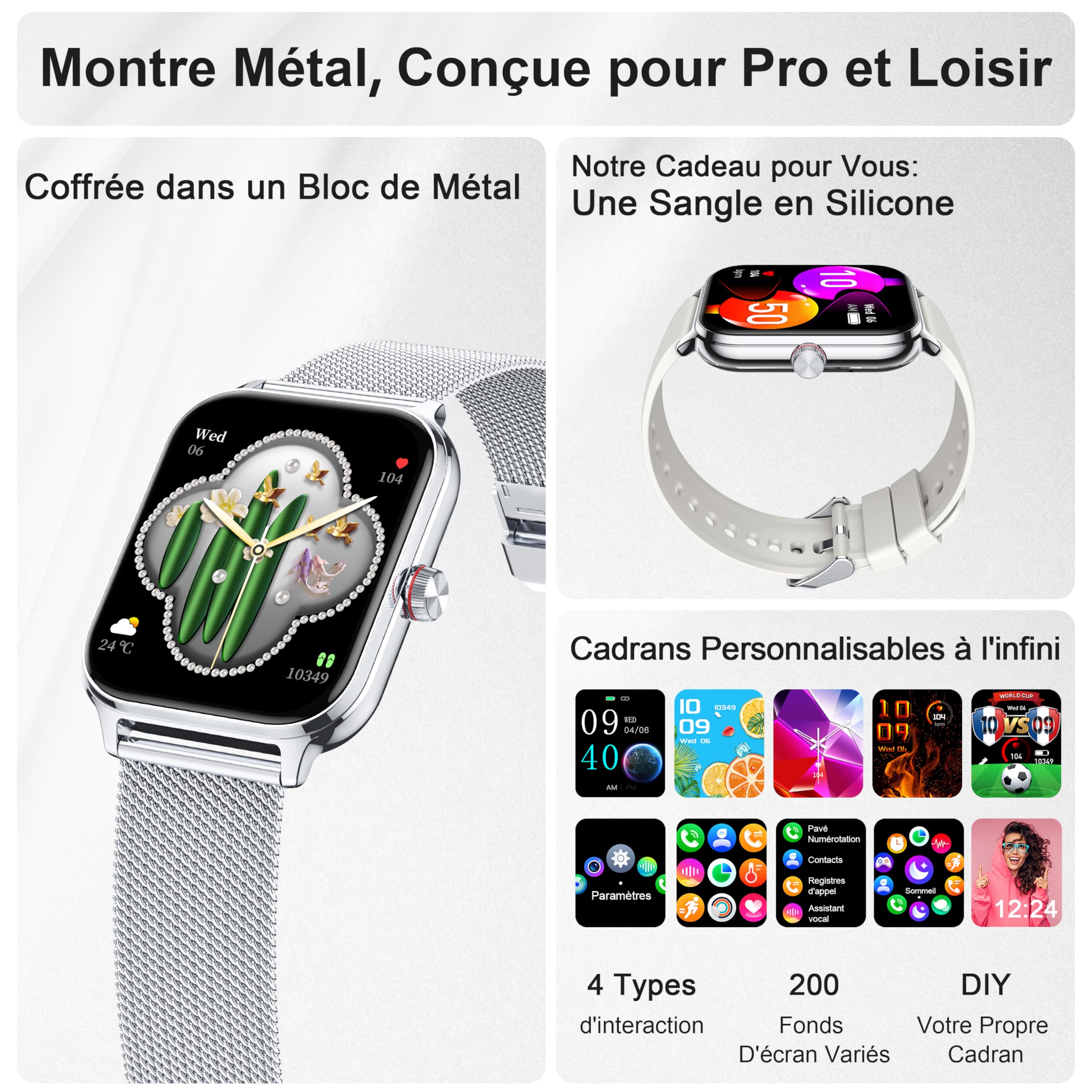 LODIMEKE Smartwatch Appel pour Apple Samsung Xiaomi & Android Phones, Montre Connectée Femme Homme Tension Artérielle Fréquence Cardiaque Sommeil, 1.96'' AI 100+ Sports, IP67 Podomètre Calculatrice