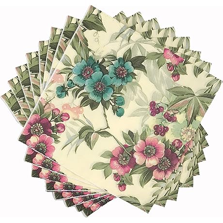 WallyE Shabby Chic Floral Paper Napkins, Mint Floral Decoration