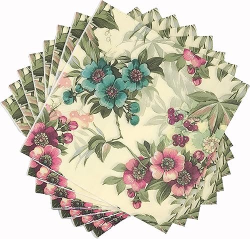 WallyE - Servilletas de papel con estampado floral Shabby Chic con estampado floral de menta inspirada para Acción de Gracias, fiesta de jardín o