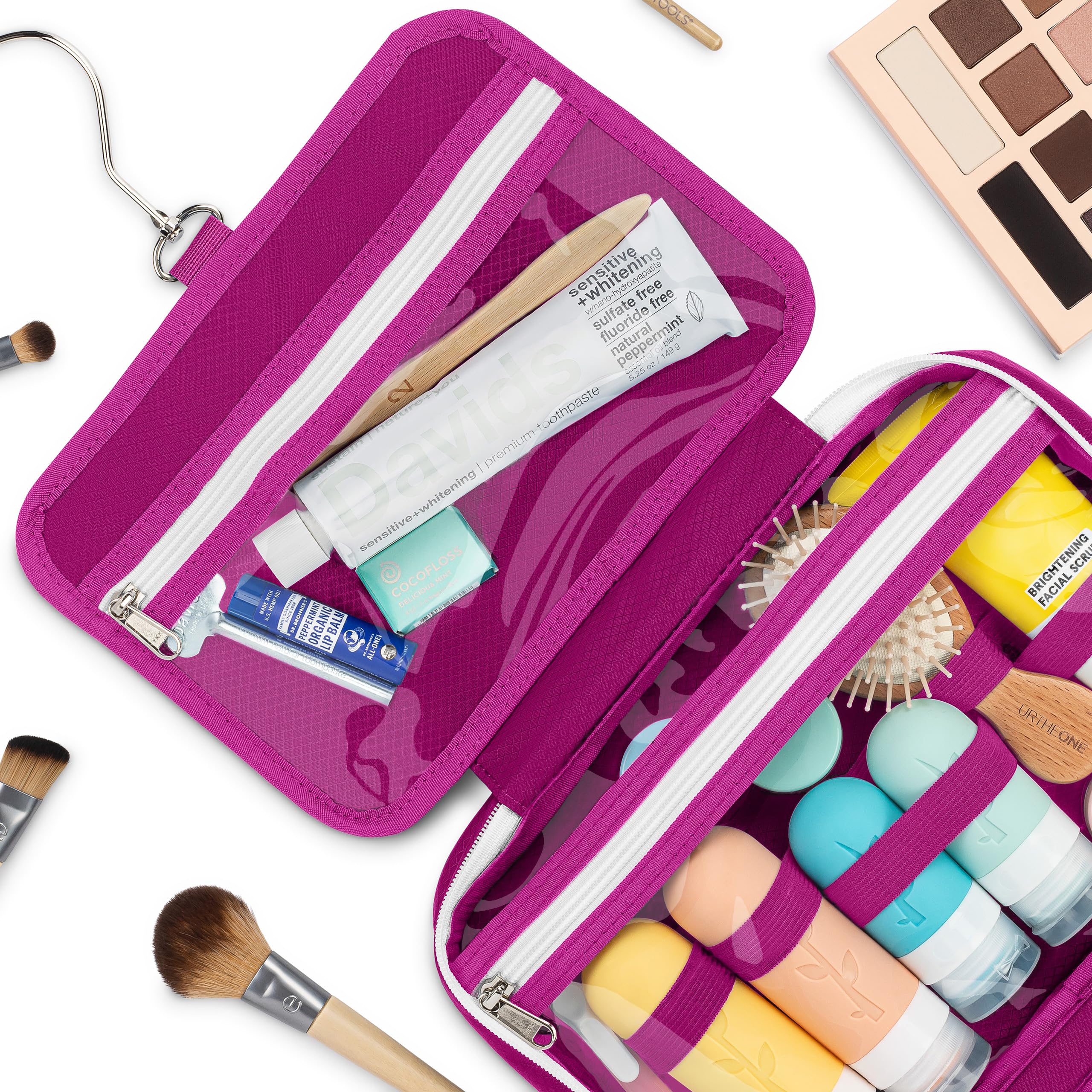 Eco Sun Neceser de viaje colgante, diseñado en Hawái, organizador de viaje resistente al agua para accesorios de baño, Magenta, Colgar