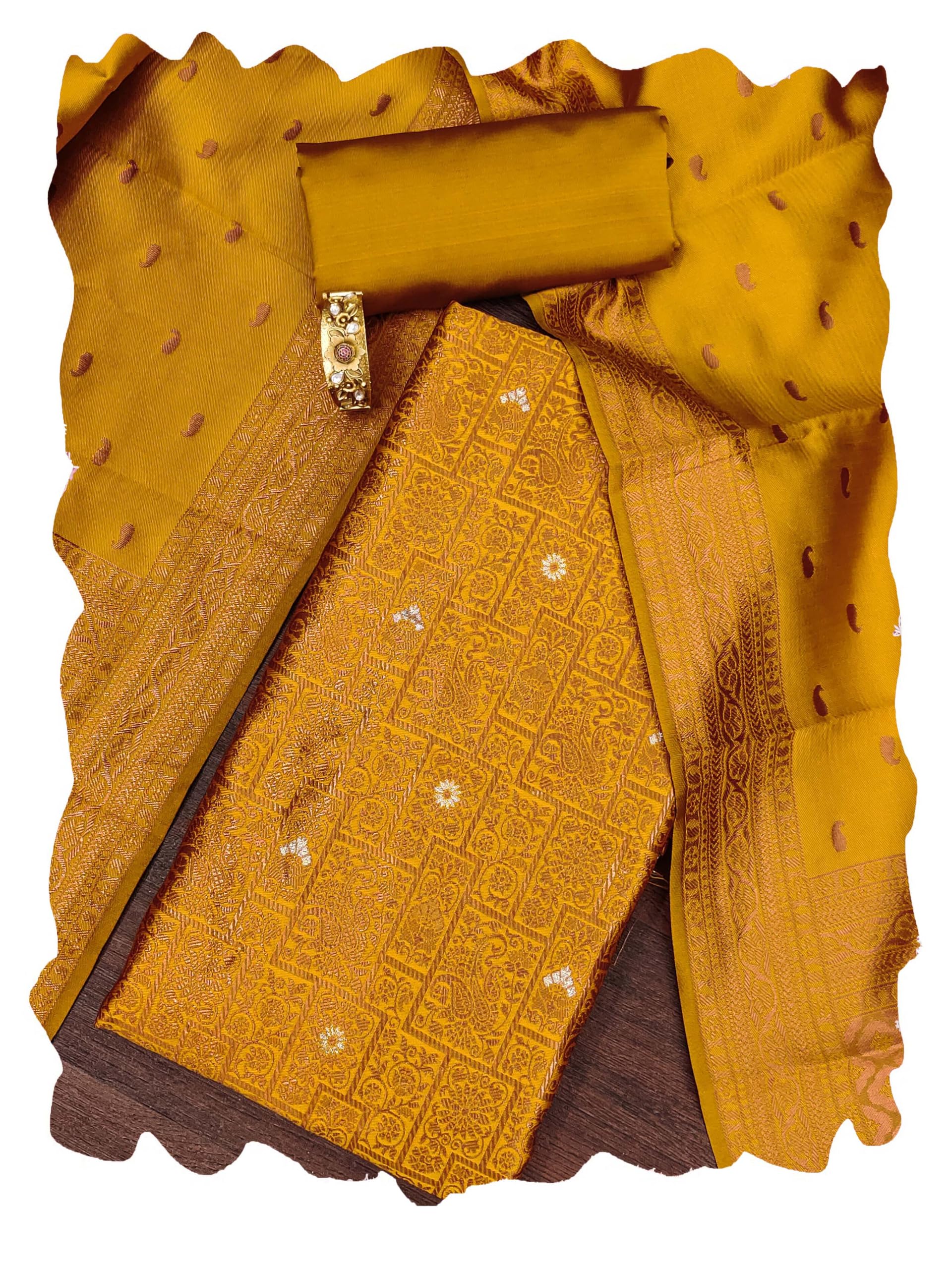 maroosh Women'S Mustard Unstitched Heavy Weaving Jacquard Silk Dress Material (MRSSKTMBX9020G)-picture-39