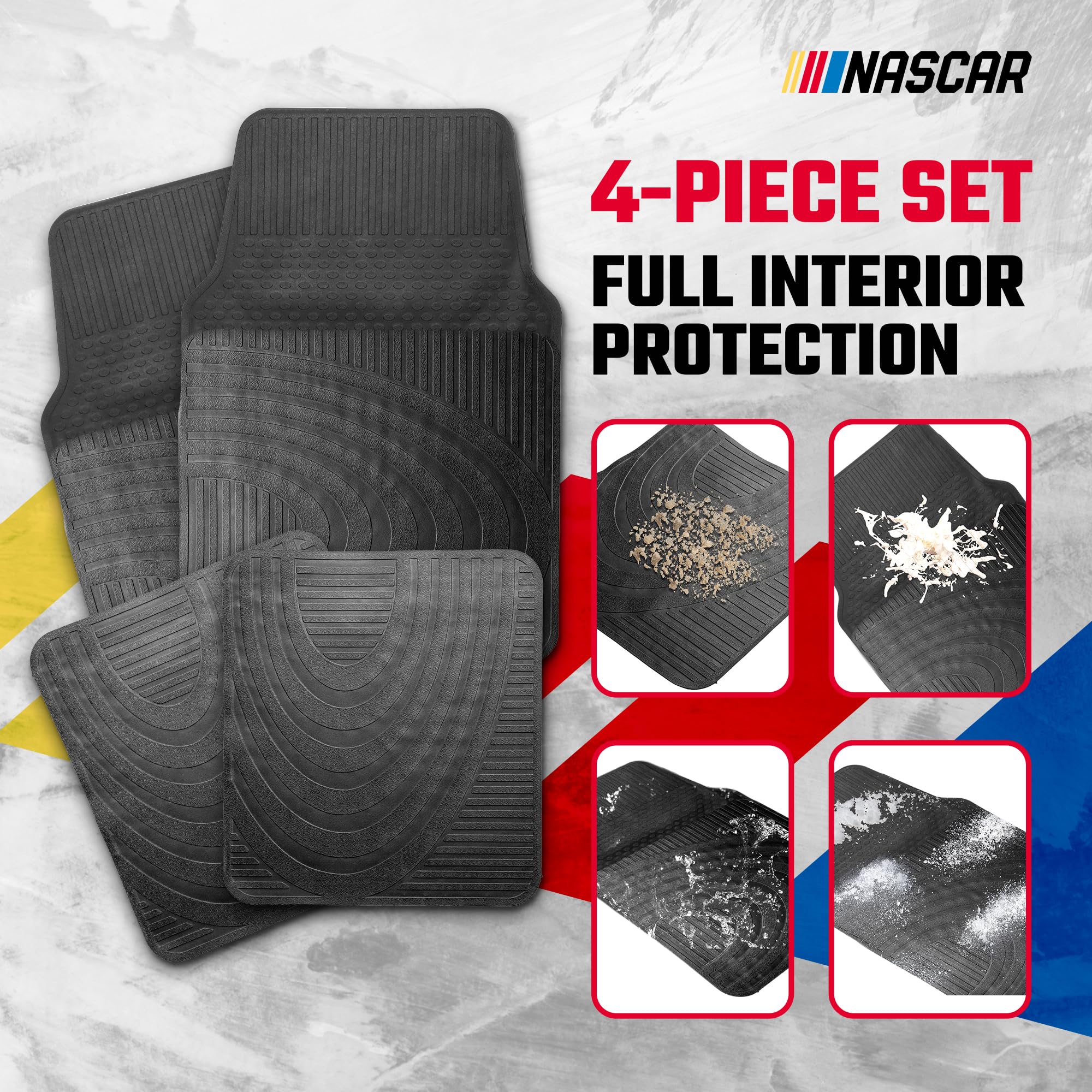 NASCAR Essential Car Floor Mats 4-Piece Set All-Weather Protection Universal Fit for Cars Trucks SUVs Durable Hard-Wearing Rubber — view 3