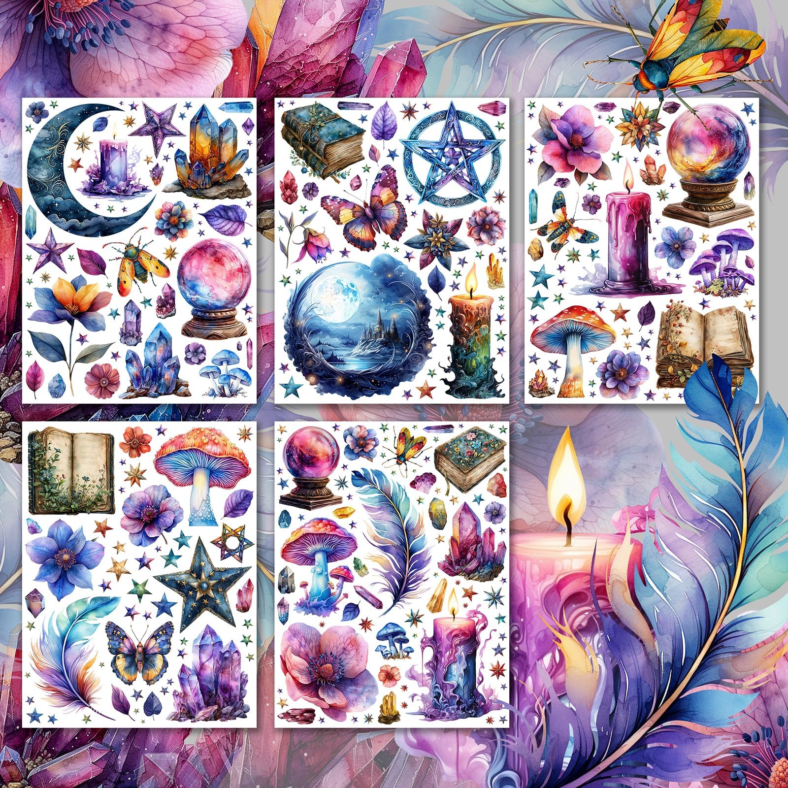 Large Stickers Pack # Enchanted Elements: A Magical Collection of Mystical Symbols and Vibrant Whimsy HANATABA Vintage Styled Wall Laptop Vinyl Decals