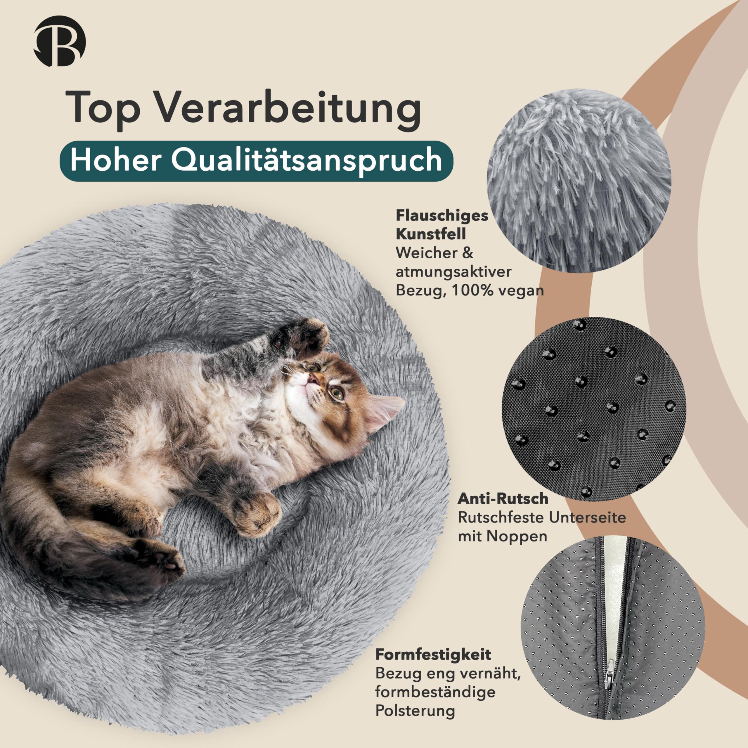 Orthopädisches Hundebett für Kleine Hunde & Katzen, Hellgrau