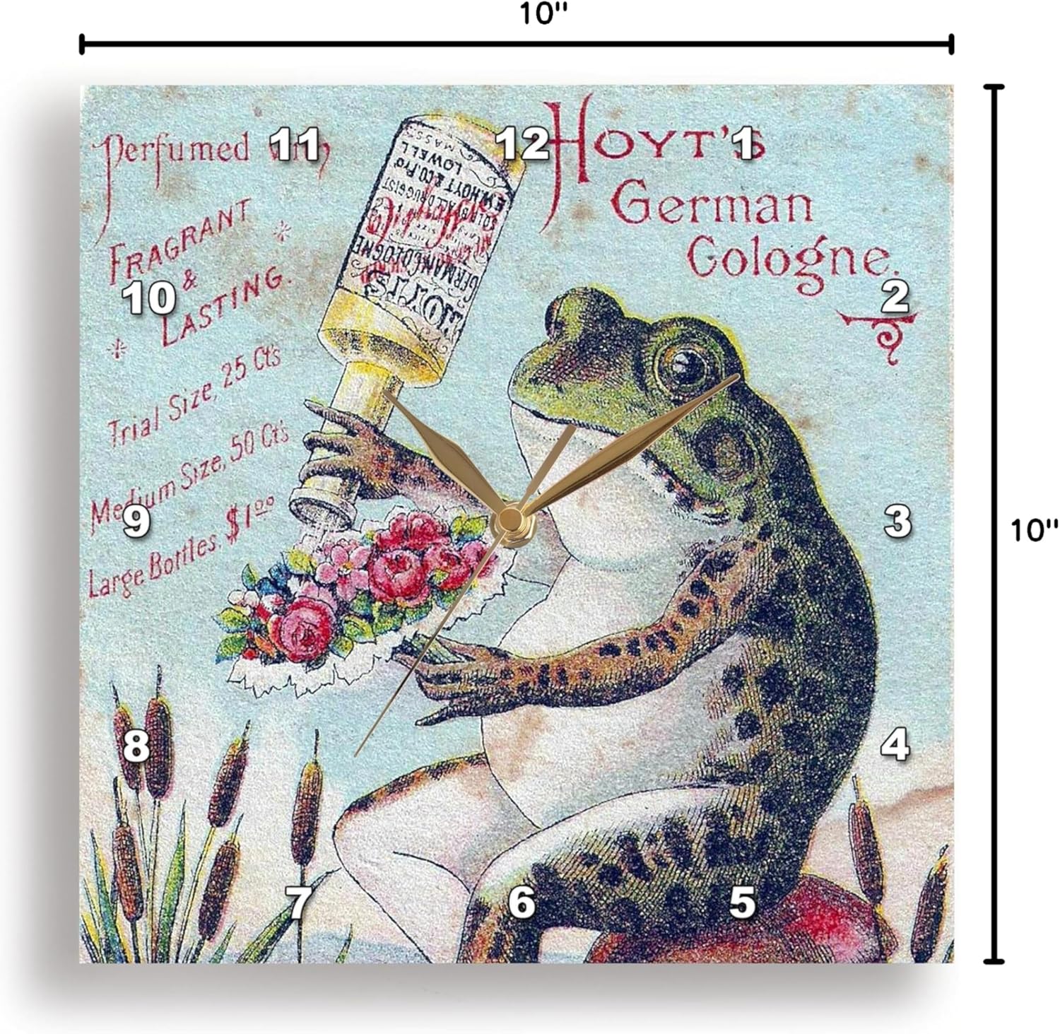 3dRose DPP_10908_1 Wall Clock, Vintage German Frog Cologne, 10 by 10-Inch