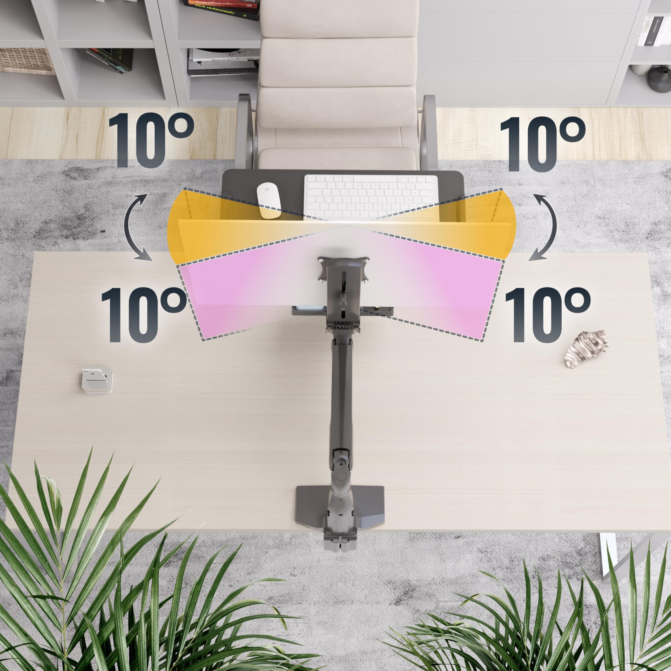 RICOO TS5411 Support Écran PC TV 13 17 19 22 24 27 28 32 Pouces VESA 75x75 100x100 Ressort à gaz Rangement Clavier Orientable Inclinable Rotatif Universel Fixation Bureau