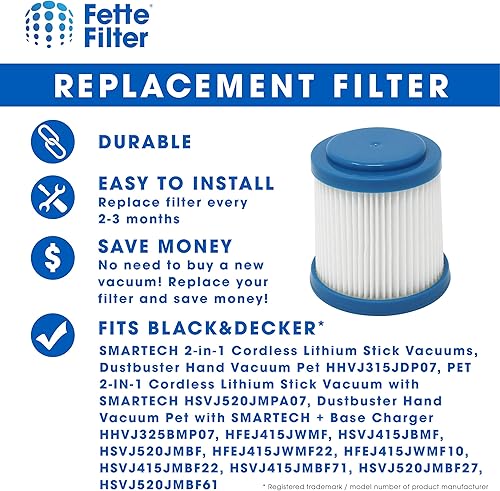 Miniatura 6 de Fette Filter - Filtro de vacío plisado compatible con aspiradoras inalámbricas de litio 2 en 1 Black + Decker SMARTECH 2 en 1. Comparar con la parte