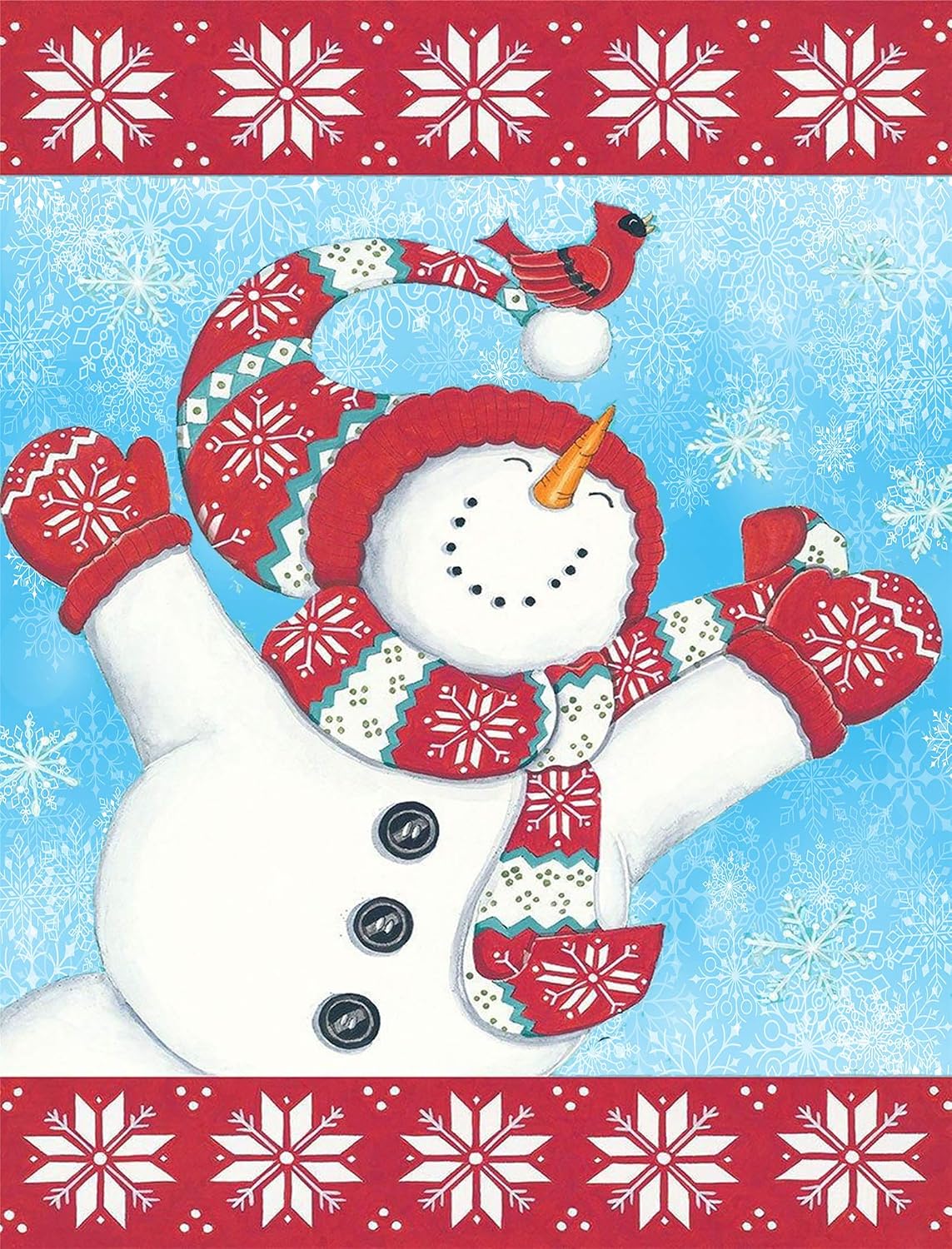Winter Snowman Christmas Garden Flag 12x18 inch Double Sided Decorative Snow Snowflakes Xmas CardinalHouse Yard Flags for Spring Summer Garden Yard Outdoor Indoor Lawn Farmhouse Outside Decoration