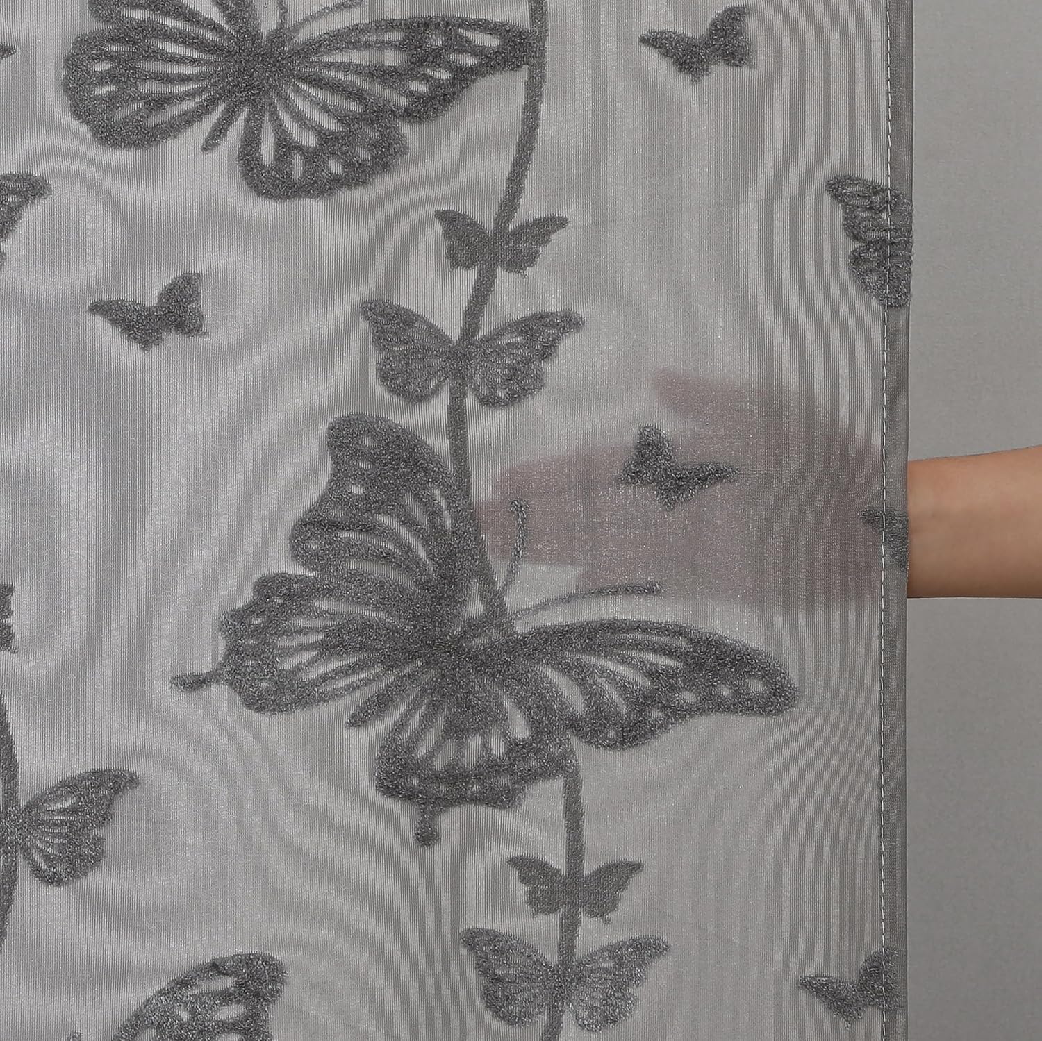 Onalasyc Grey Butterfly Shower Curtain, Lace Butterfly Shower Curtains for Bathroom Grey Sheer Shower Curtain Vintage Aesthetic Decor Bathroom Waterproof Shower Cutain, 12 Pcs Plastic Hooks, 72x72in
