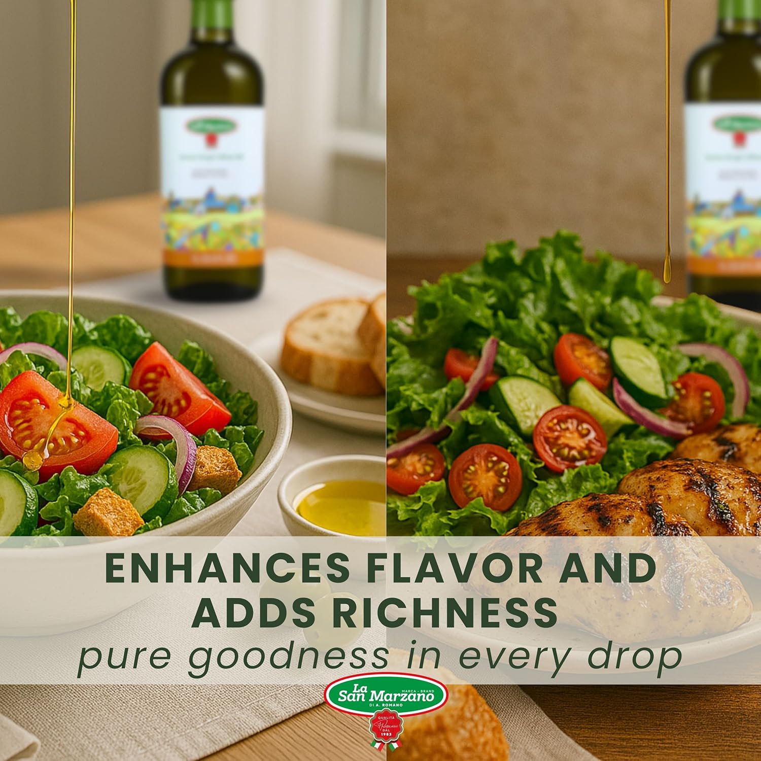 La San Marzano Extra Virgin Olive Oil Cold Processed Made in Italy Bottle 33.8 Fl Oz Mediterranean Diet Vegan, Organic, All Natural Ingredients