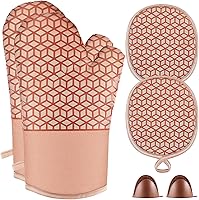 Vista 9 de Manoplas de horno y soportes para ollas, juego de guantes de horno resistentes al calor de 500 ℉, guantes de horno de silicona, agarre texturizado