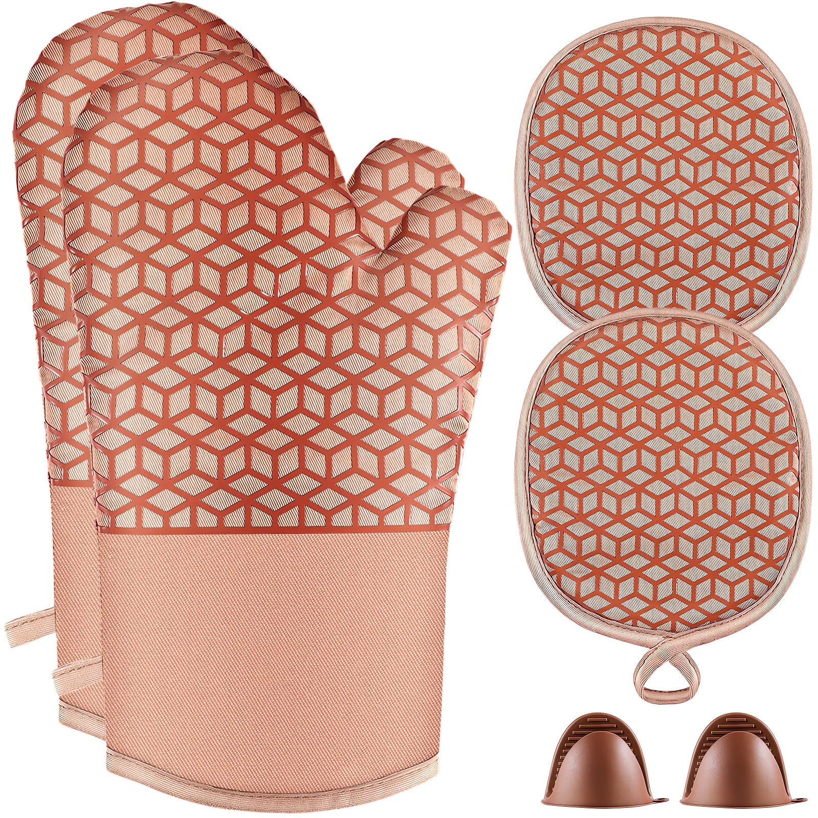 NAVITHOUS Oven Mitts And Pot Holders Set 6Pcs,Kitchen Oven Glove,High Heat Resistant 500°F Large Size Oven Mits And Potholders With Soft Cotton Lining