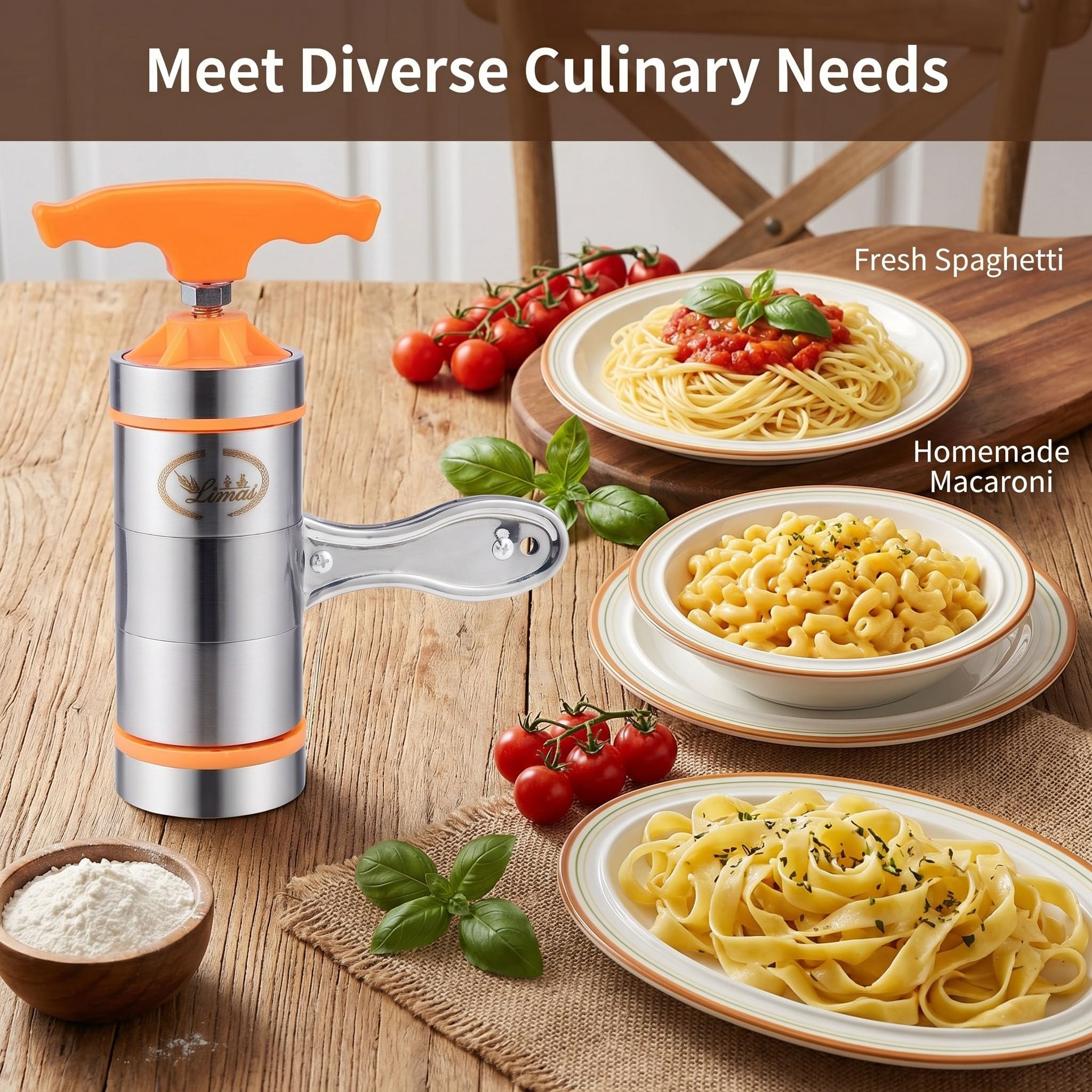 Manual Pasta Maker, Stainless Steel Hand Crank Pasta Press Machine