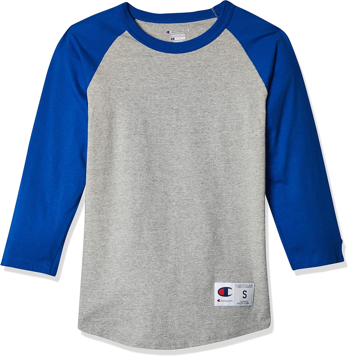 Champion Men's 6.1 oz. TaglesRaglan Baseball T-Shirt-L-Oxf Gry/Team Blu