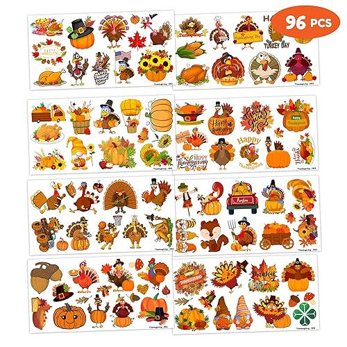 Miniatura 4 de 96 calcomanías de tatuajes temporales de Acción de Gracias, Hola otoño, decoración de fiesta de cumpleaños, suministros de decoración, regalos de