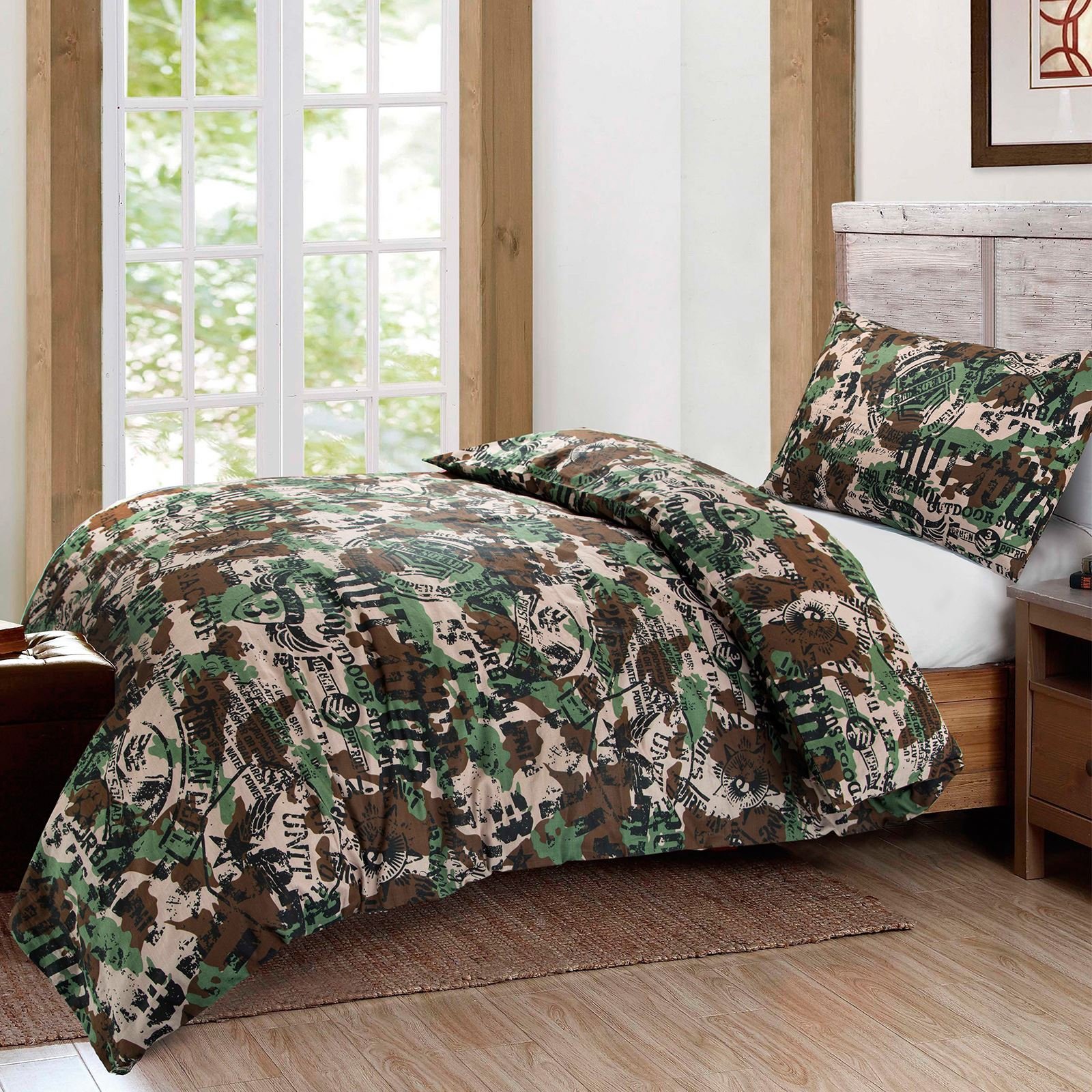 Nimsay Home Camouflage Green Reversible Duvet Cover and Two Pillow Cases Bedding Set (Double)