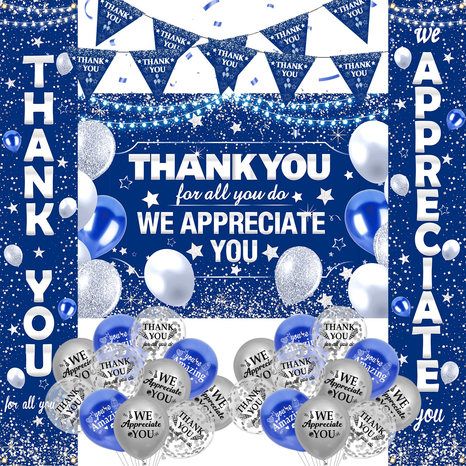 We Appreciate You Decorations Blue Silver Thank You Banner Pastor Employee Appreciation Decorations Balloons Thank You For All You Do Backdrop Staff