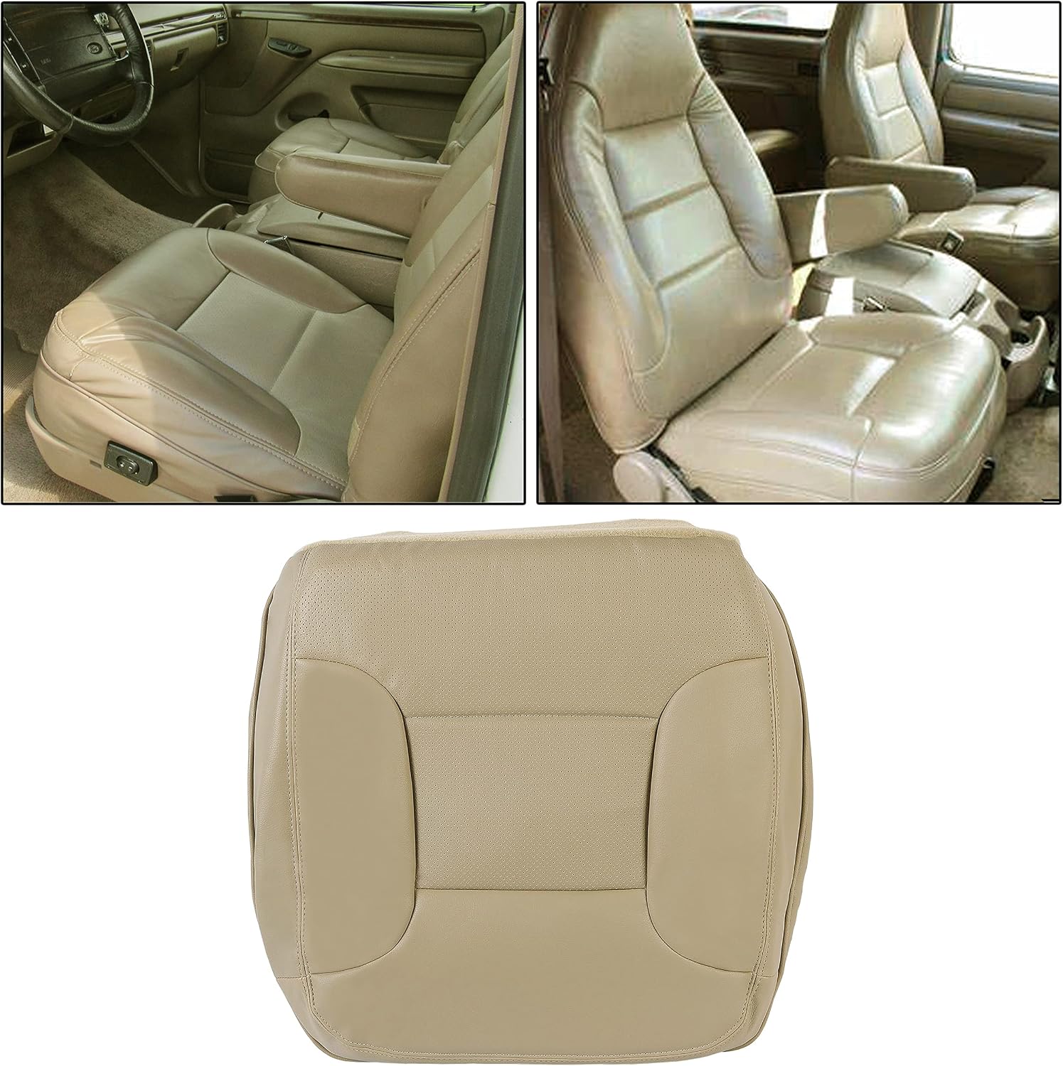 ECOTRIC Synthetic Leather Seat Cover Compatible with 1992-1996 Ford Bronco - Med Mocha Tan (Driver Bottom Side+Passenger Bottom Side)