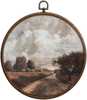 Vintage European Landscape Round Wall Art, Antique Country Landscape Waterproof Bathroom Round Frames for Art, Circle Wall Decor for Rustic Farmhouse Bedroom Living Room Home Decor Products, 07