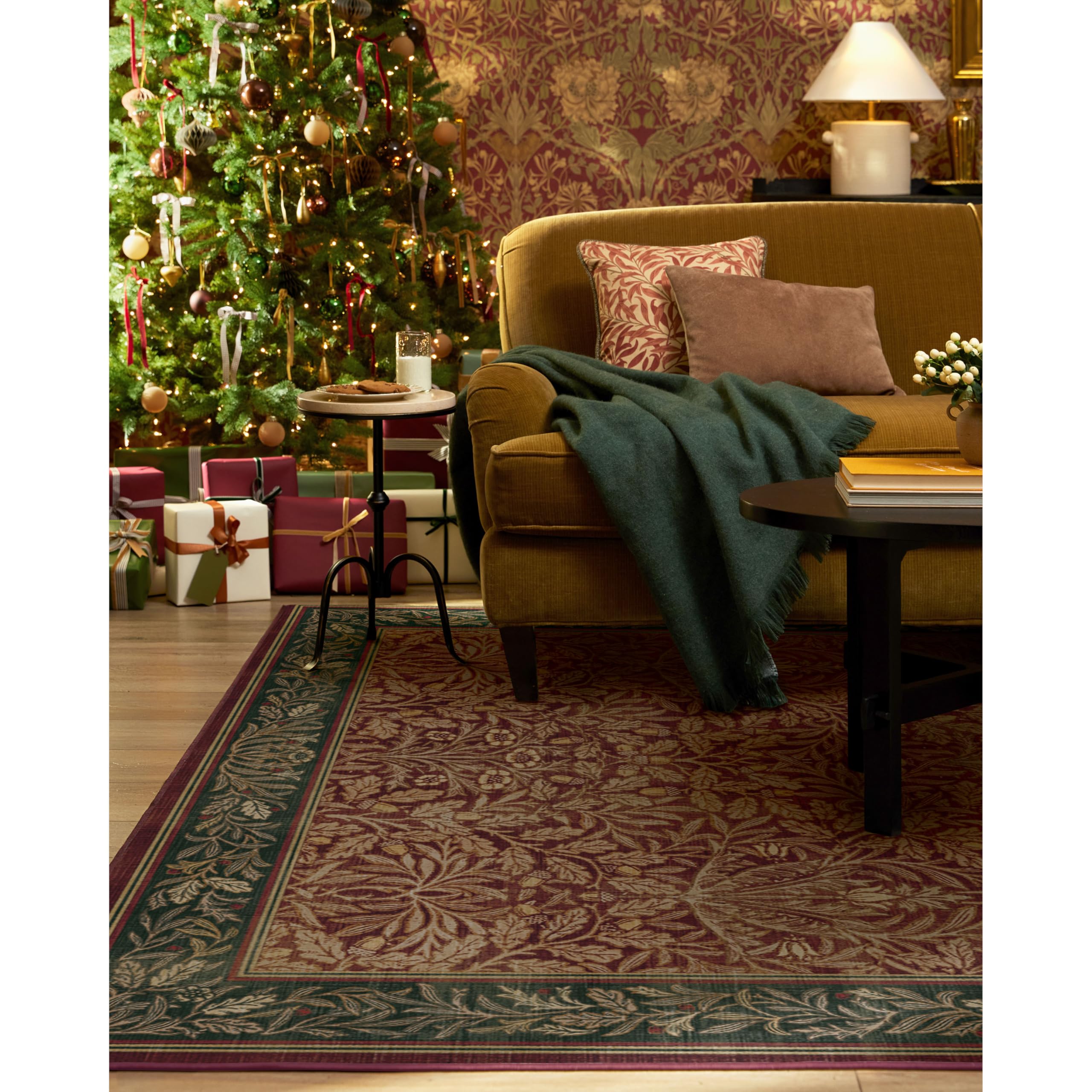 RUGGABLE x Morris & Co Machine Washable Christmas Area Rug – Acorn Amber Red 6x9, Stain-Resistant, Non-Slip – Medium Rugs for Living Room, Bedroom, Hallway, Entryway & Office–with Standard Pad
