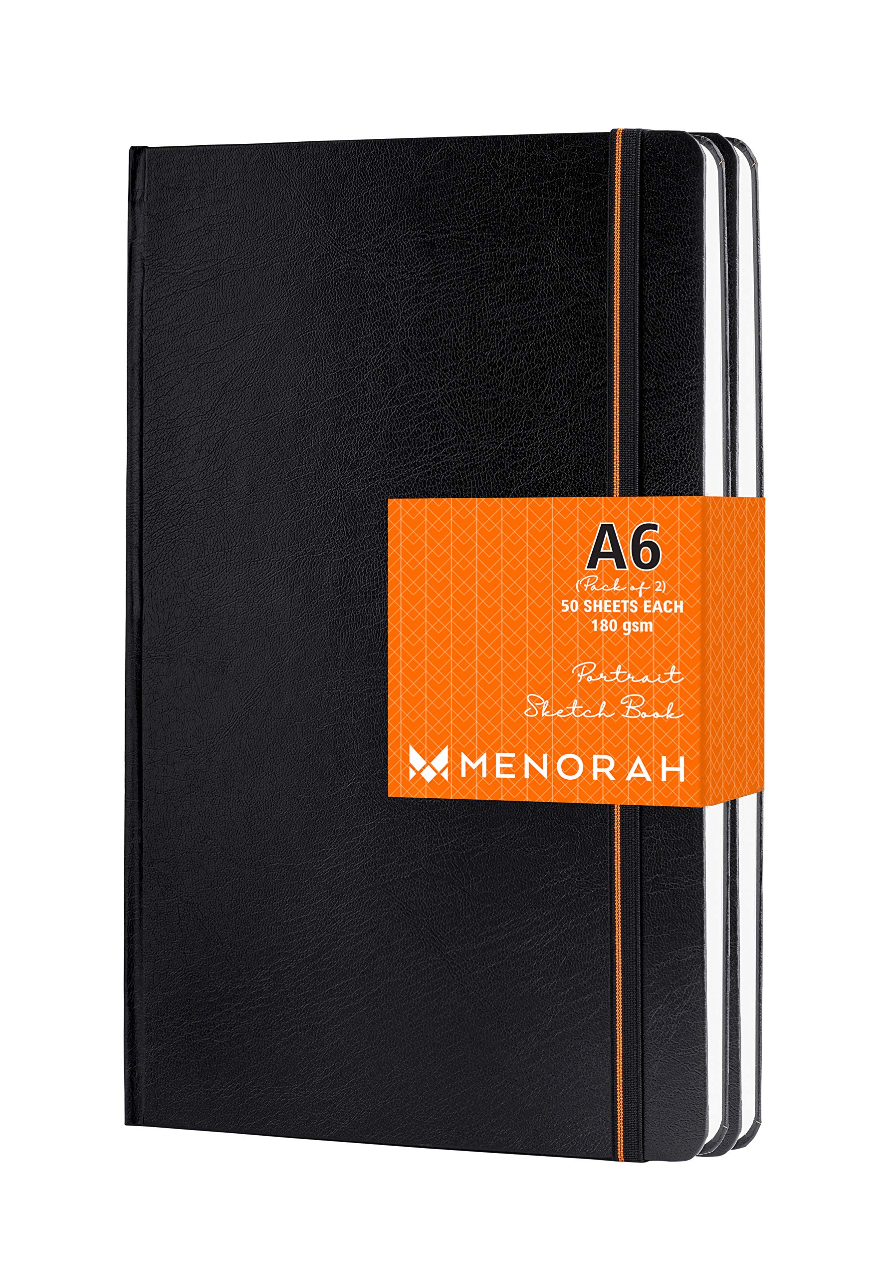 MENORAH - Sketch Book for Artists - A6-180 GSM (100 Pages/50 Sheets) - Drawingbook, Size (14.8 cm x 10.5 cm) Hard Case Bound - Completely Handmade Portrait -Pack of 2 …