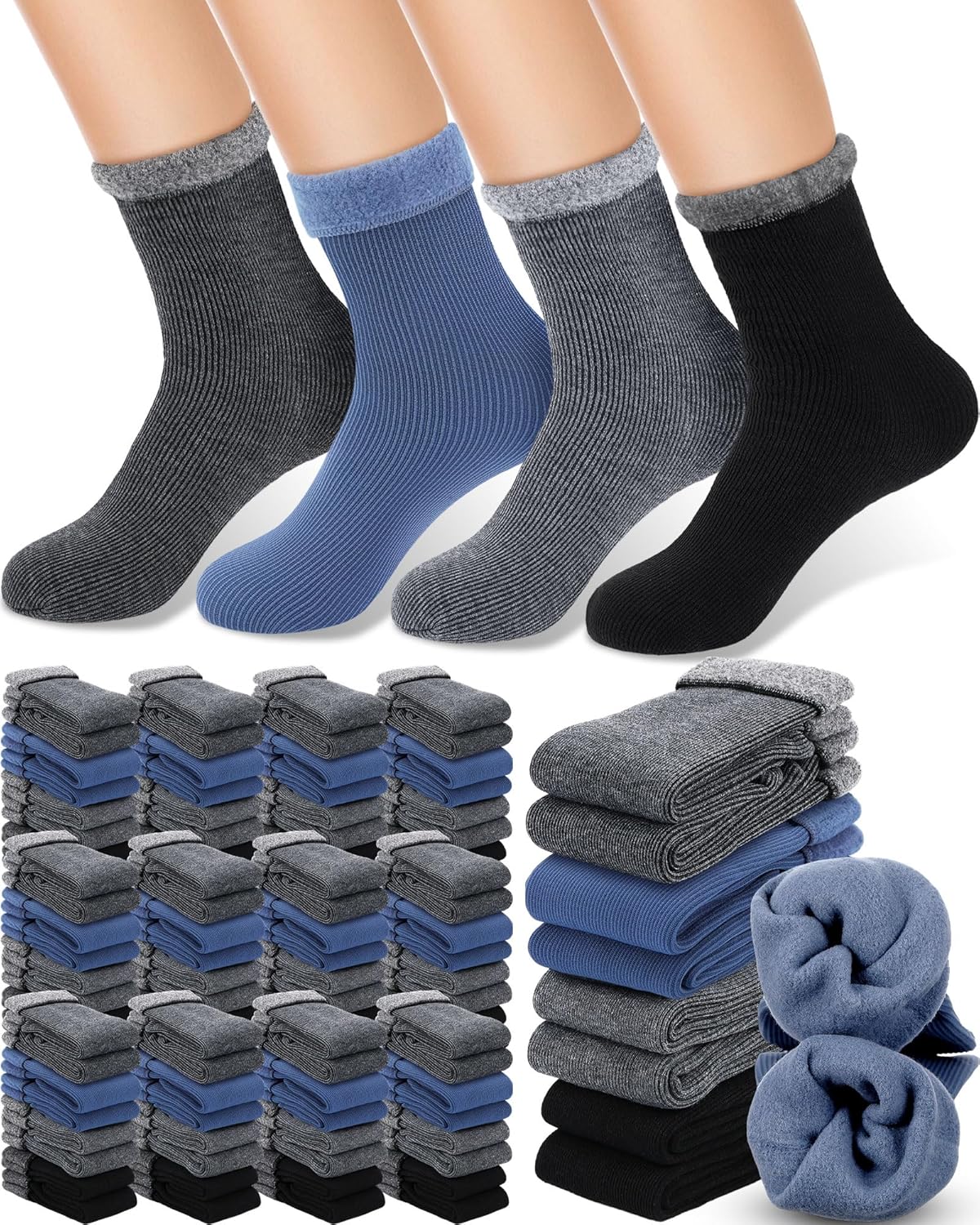 Xuhal 150 Pairs Winter Warm Thermal Socks Bulk Crew Boot Thick Heated for Women Men Cold Weather Hiking