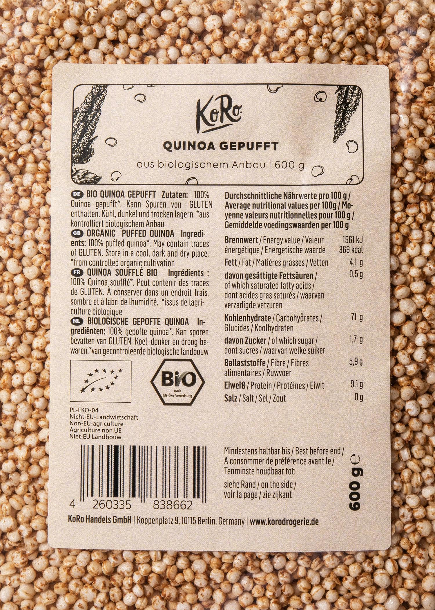 KoRo - Quinoa soufflé bio 6 x 600 g
