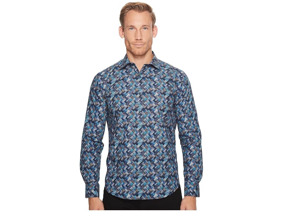 

BUGATCHI Long Sleeve Shaped Fit Point Collar Shirt (Navy) Men's Long Sleeve Button Up