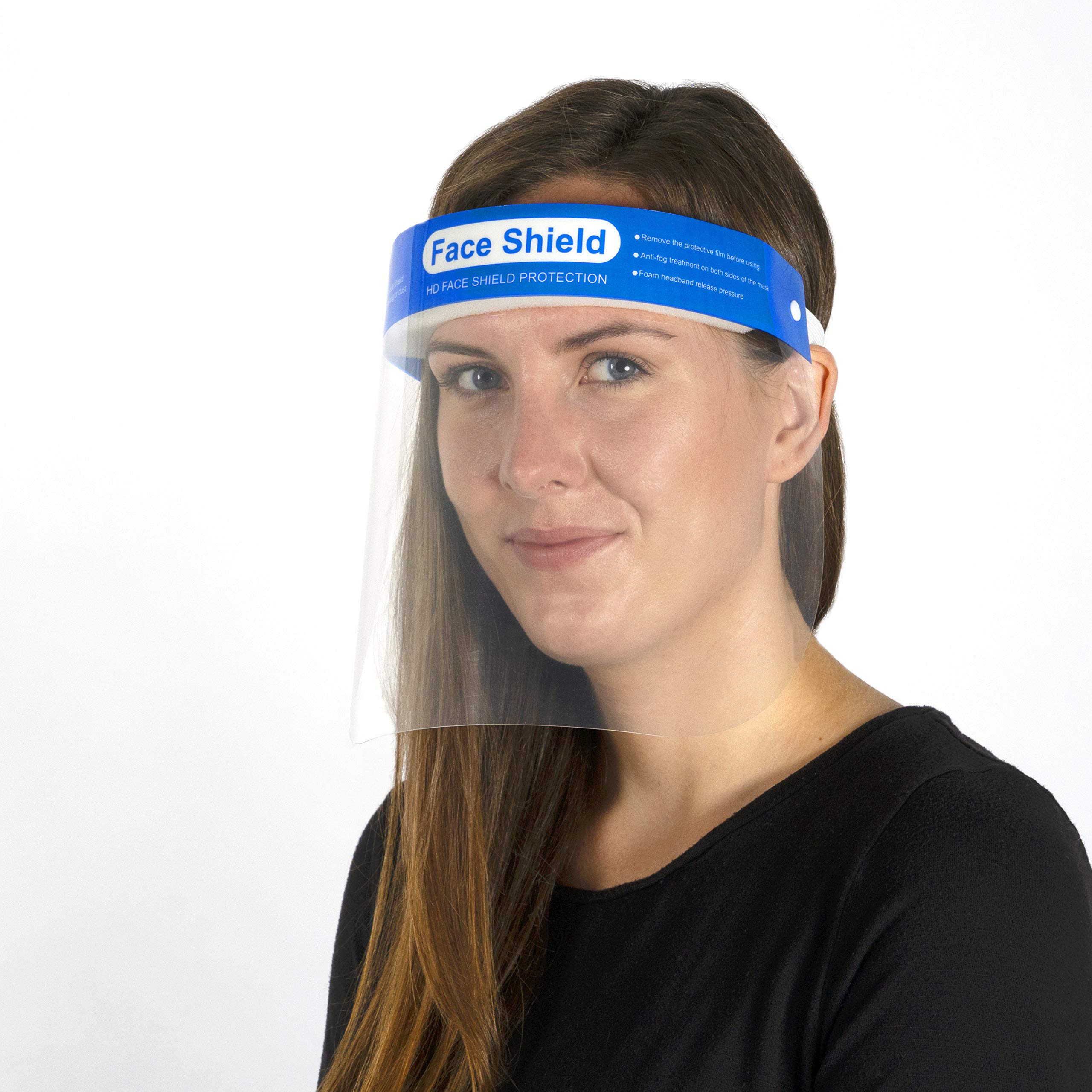 Quest Safety Face Shield- Plastic Shield Face Cover - Adjustable Elastic Band and Comfort Sponge - Men and Women - 10 PCs