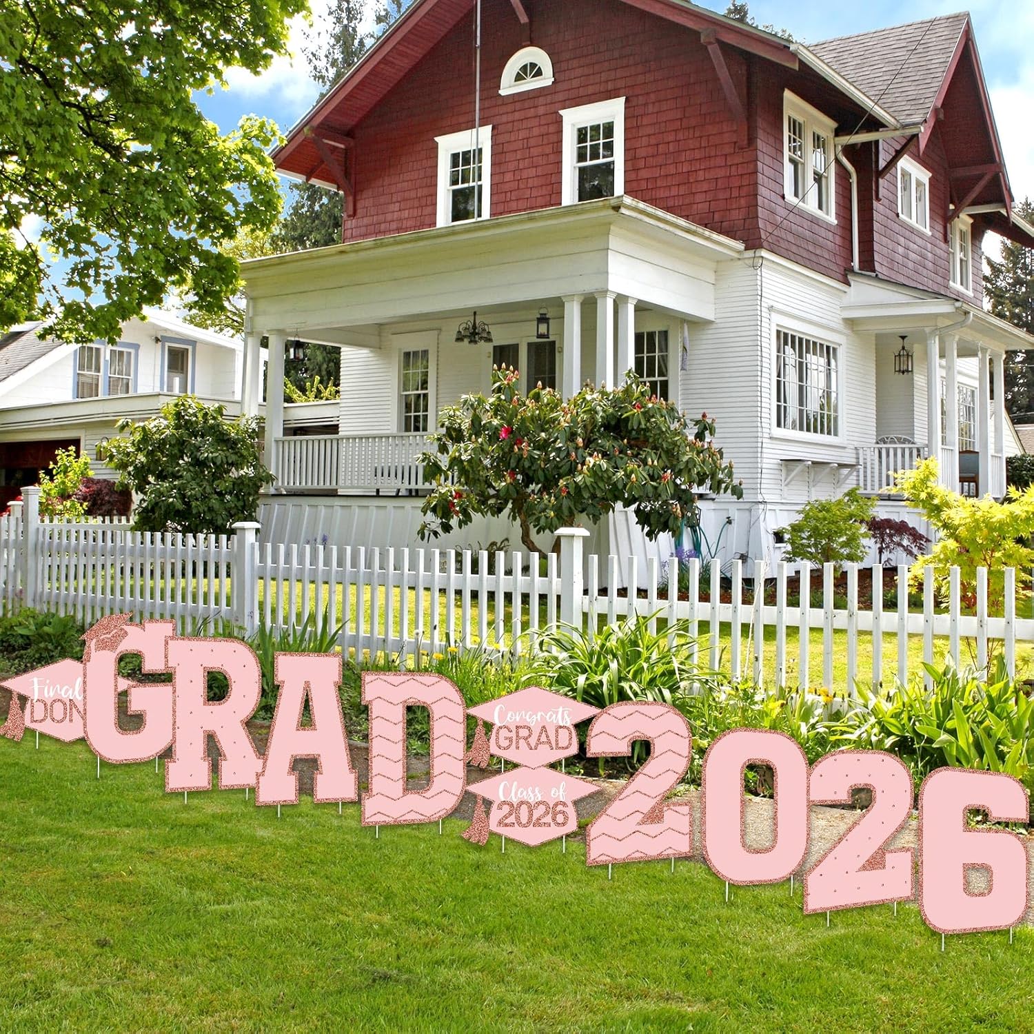 Tatuo 11 Pcs Graduation Yard Sign Decorations Congrats Graduation Lawn Signs 2026 Grad Yard Decor with 23 Stakes for Outdoor Grad Party(Pink,Simple Style)